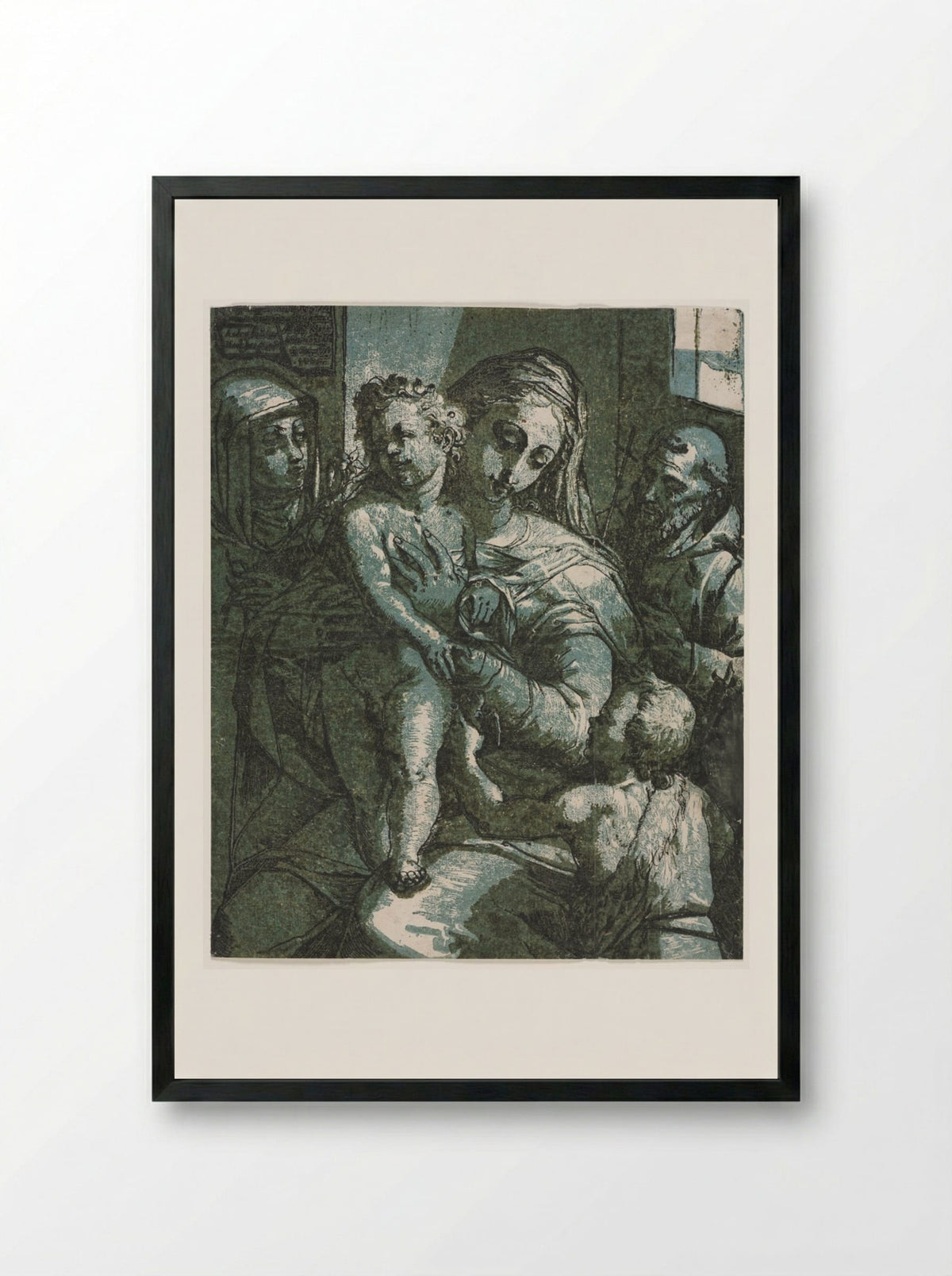 Virgin and Child with St. John, St. Catherine of Siena and Saint Francis - Andrea Andreani - Framed Print Black
