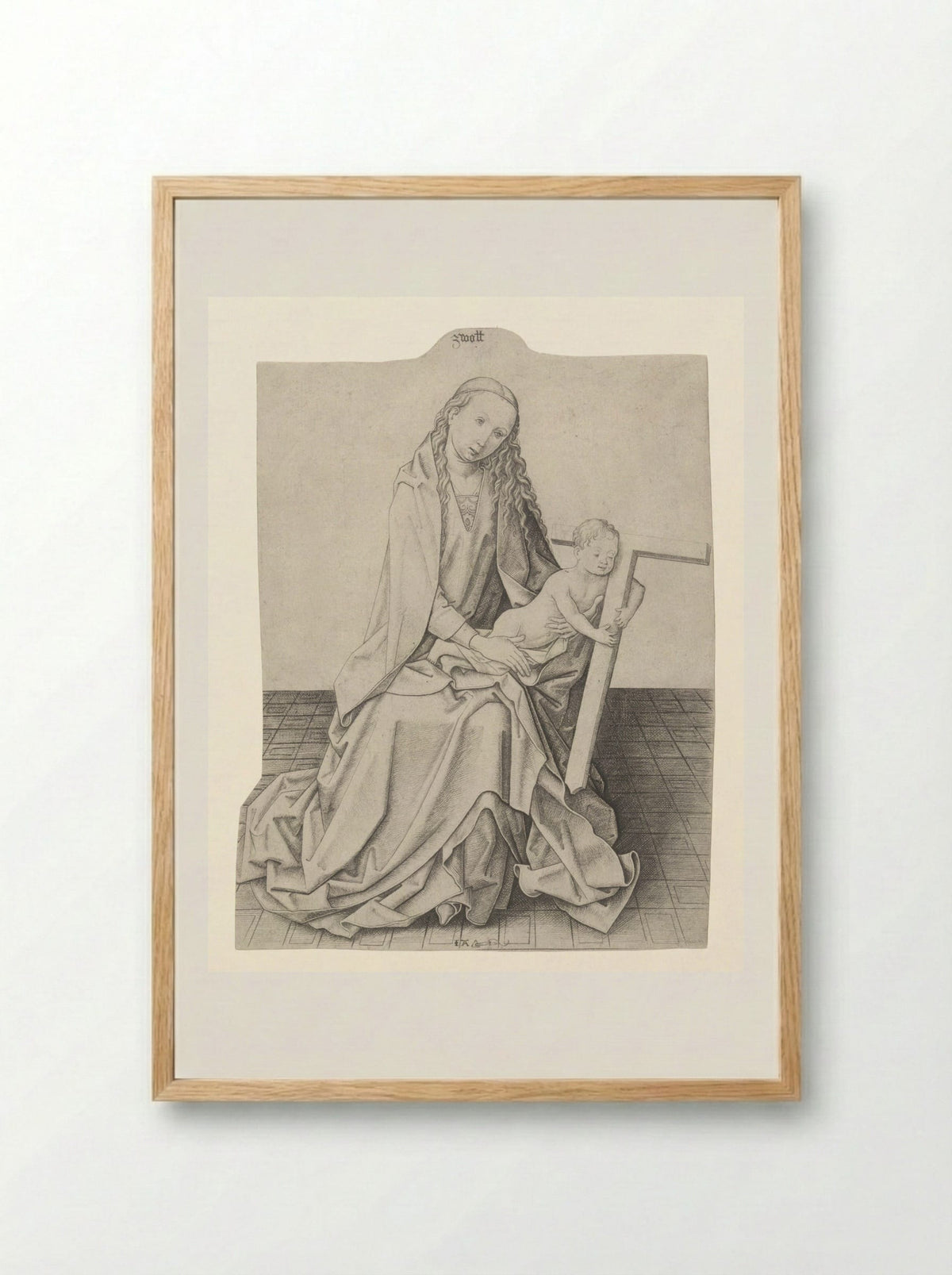Virgin and Child with a Cross - Meester IAM van Zwoll - Framed Print Wood