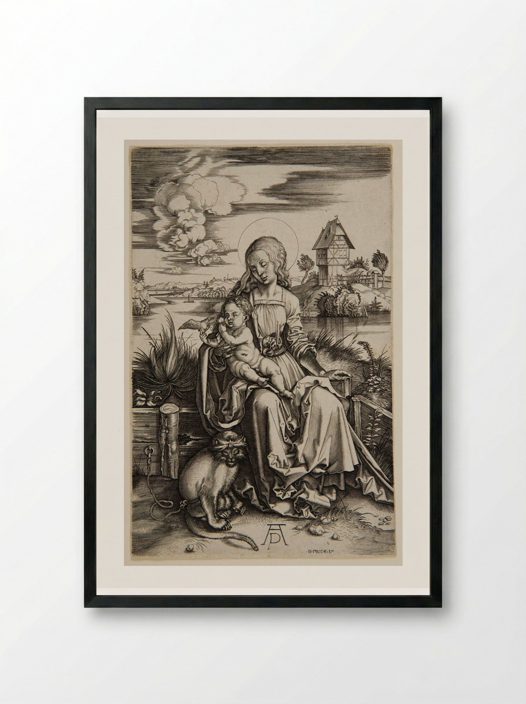 Virgin and Child with a Monkey - Hieronymus Wierix - Framed Print Black