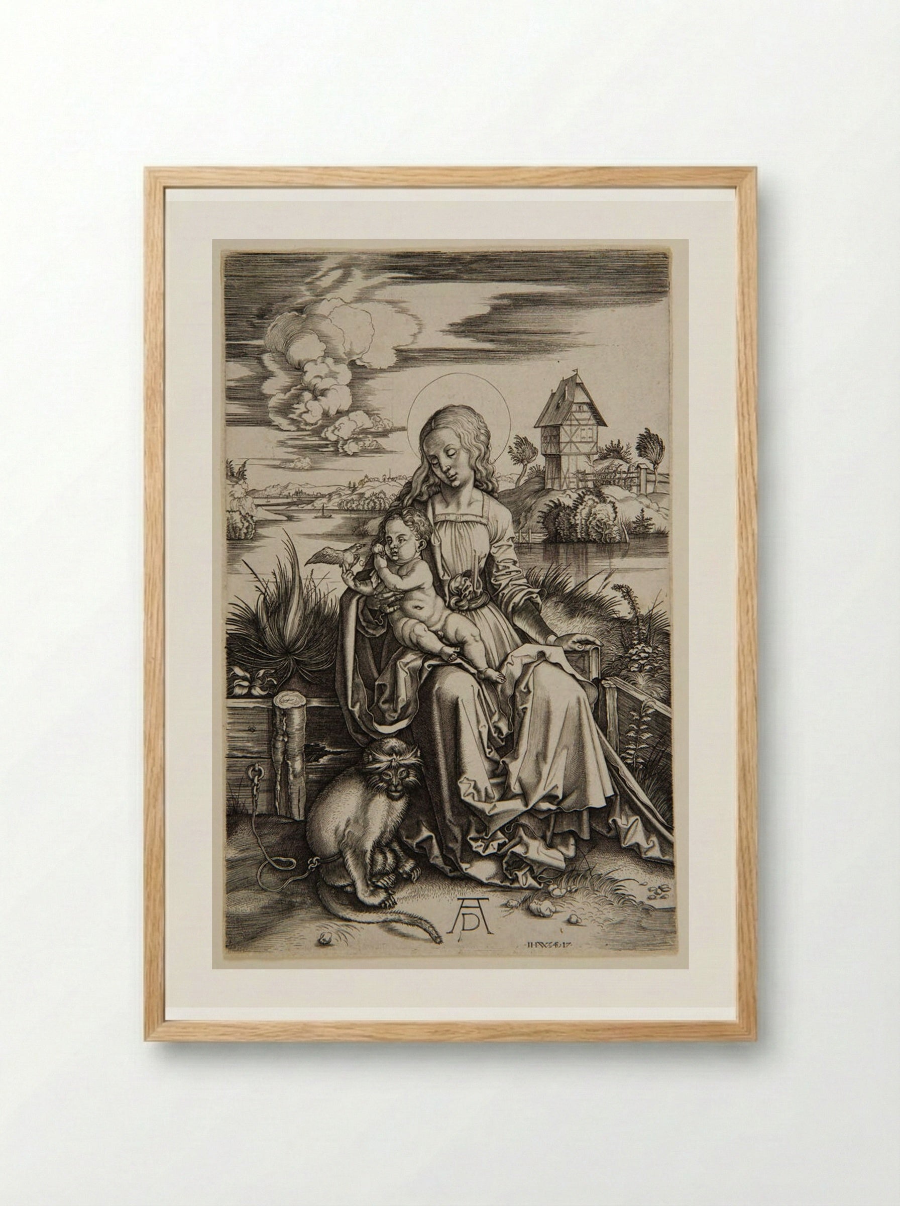 Virgin and Child with a Monkey - Hieronymus Wierix - Framed Print Wood