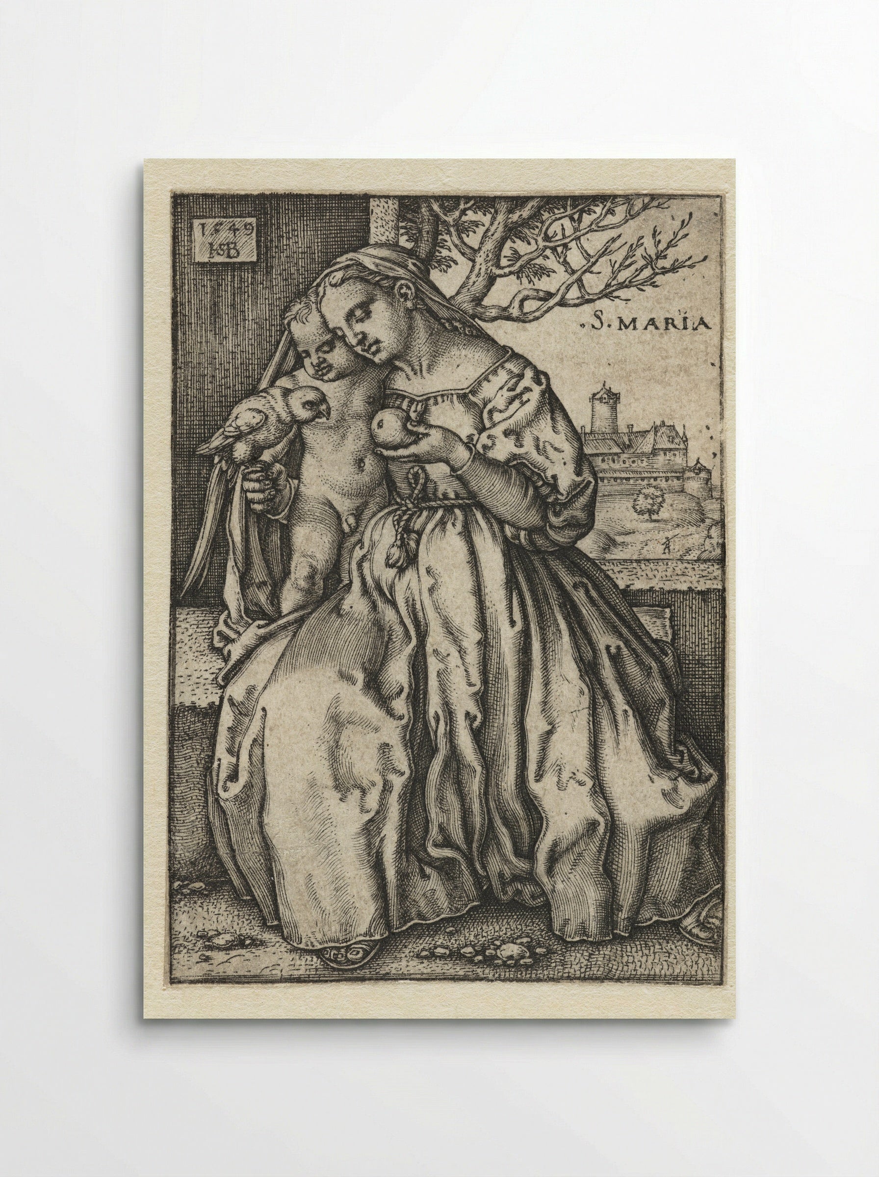 Virgin and Child with a Parrot and a Pear - Hans Sebald Beham - Poster