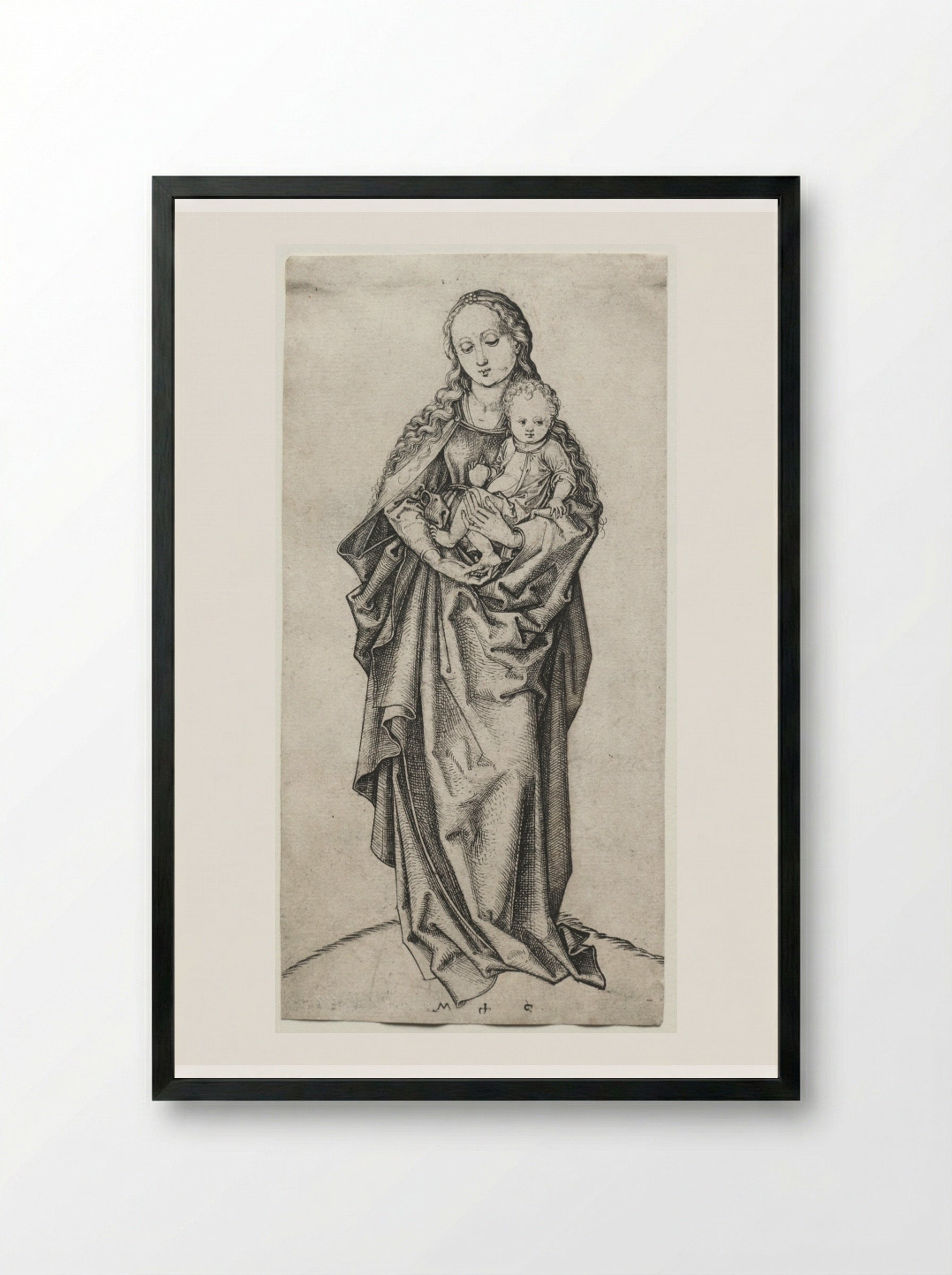 Virgin and Child with an Apple - Martin Schongauer - Framed Print Black