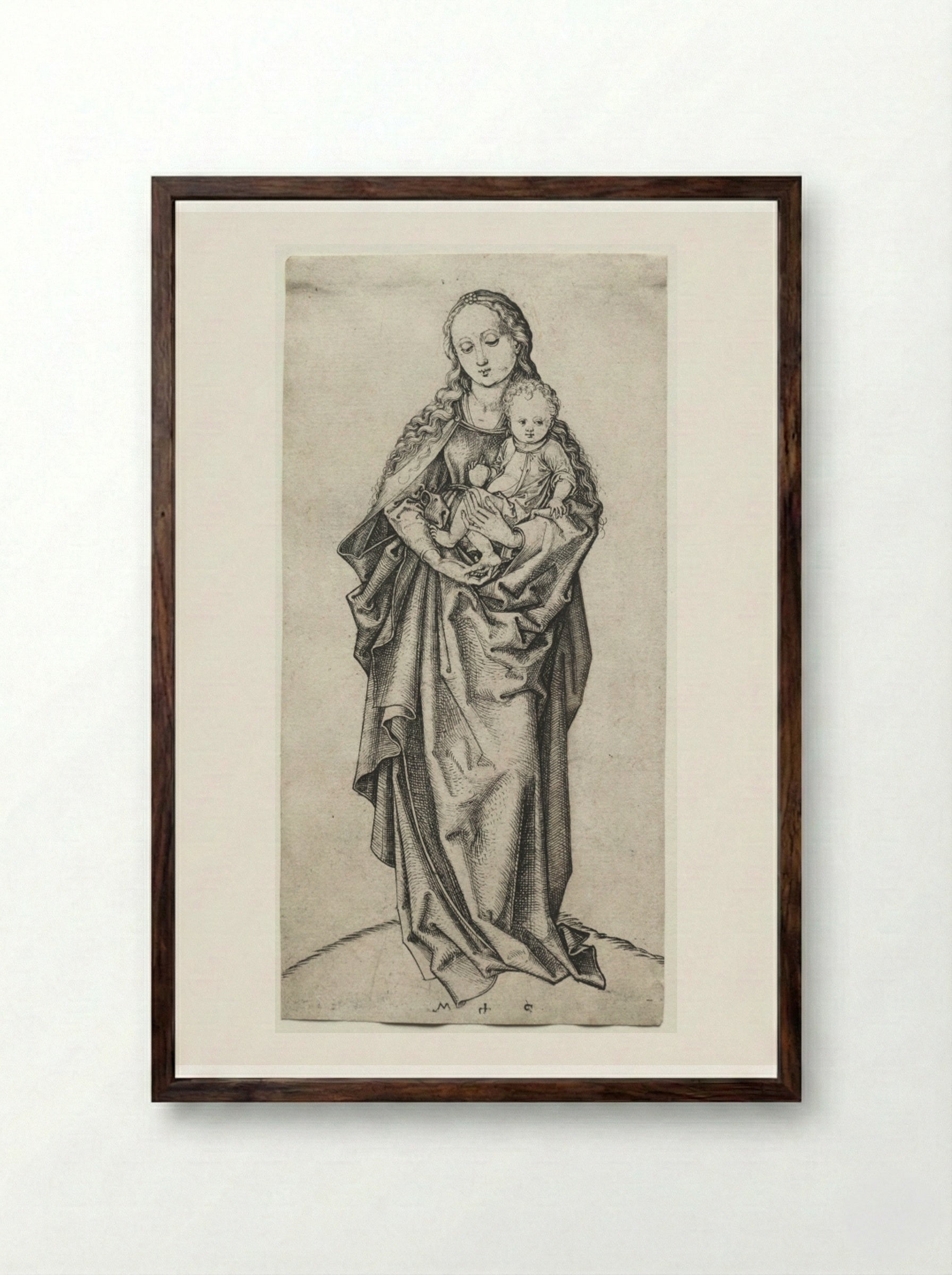 Virgin and Child with an Apple - Martin Schongauer - Framed Print Dark Wood