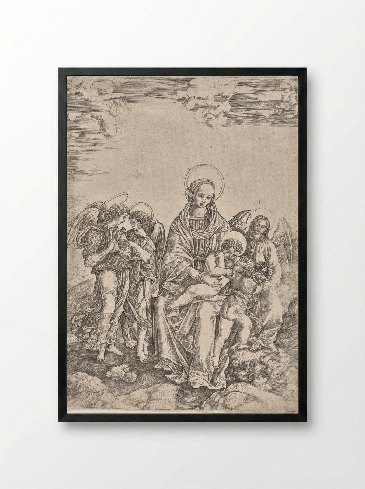 Virgin and Child with the Infant Saint John - Cristofano Robetta - Framed Print Black