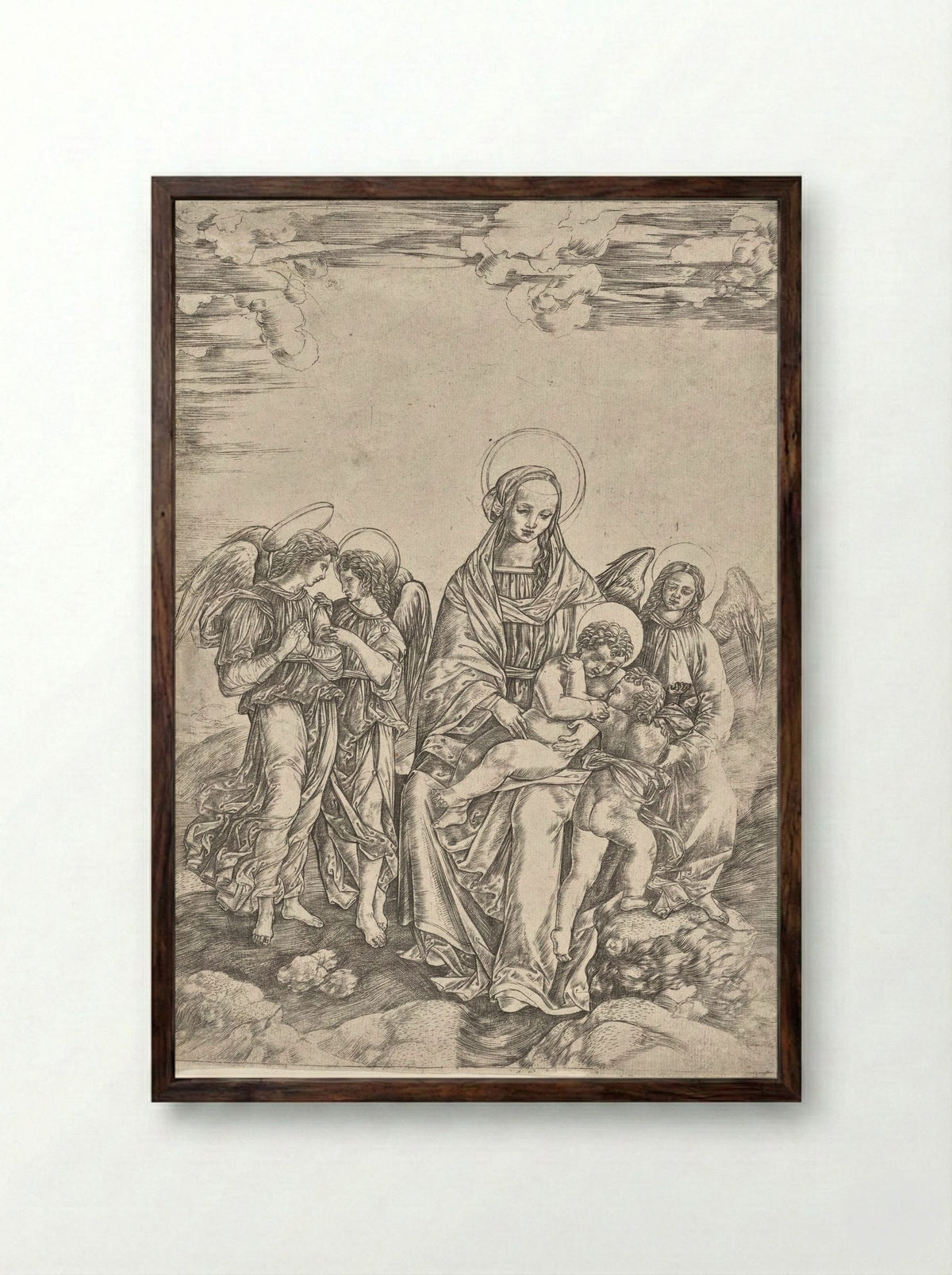 Virgin and Child with the Infant Saint John - Cristofano Robetta - Framed Print Dark Wood