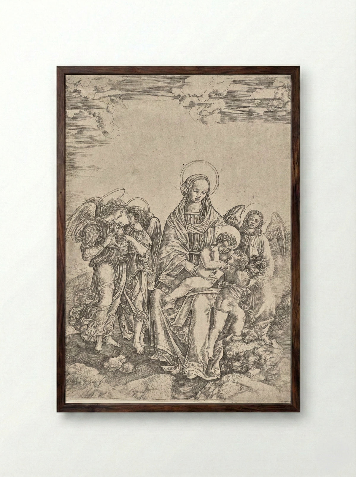 Virgin and Child with the Infant Saint John - Cristofano Robetta - Framed Print Dark Wood