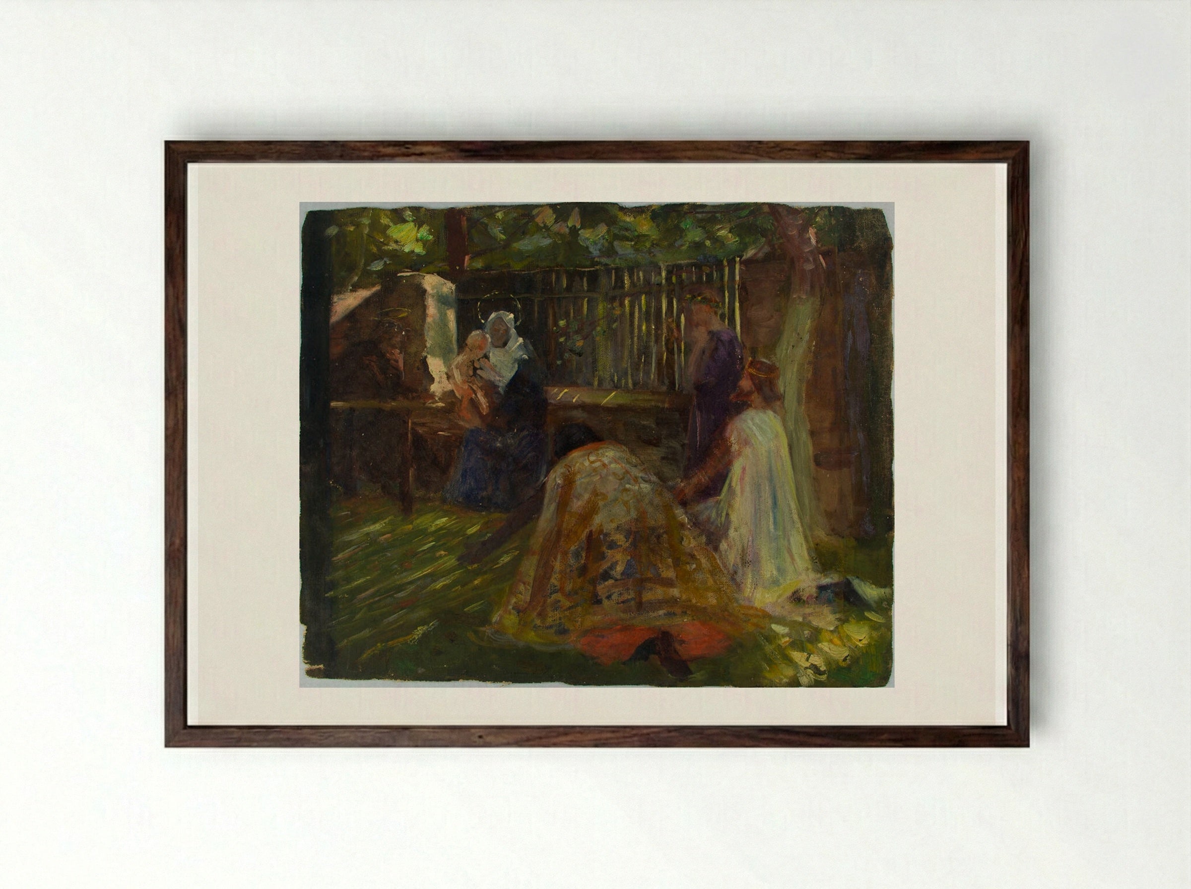 Virgin and Child with the Magi - William Valentine Schevill - Framed Print Dark Wood