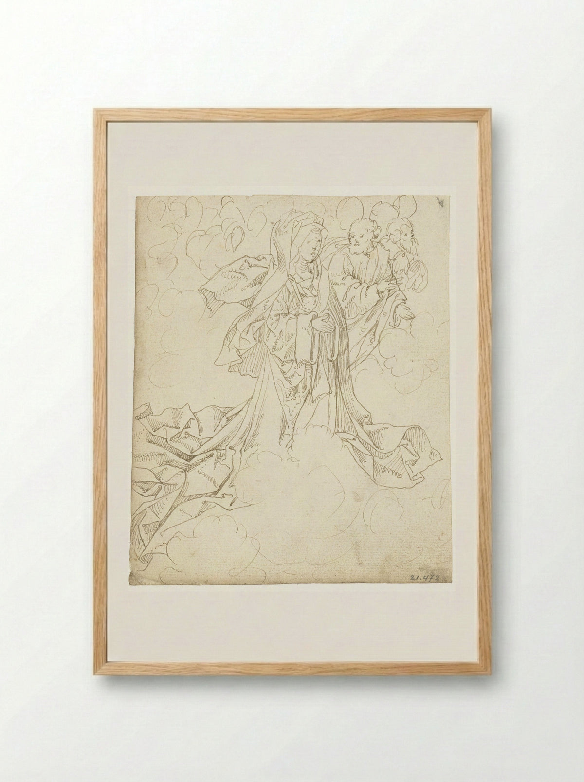 Virgin and Two Saints Among Clouds - Master of the Berlin Sketchbook - Framed Print Wood