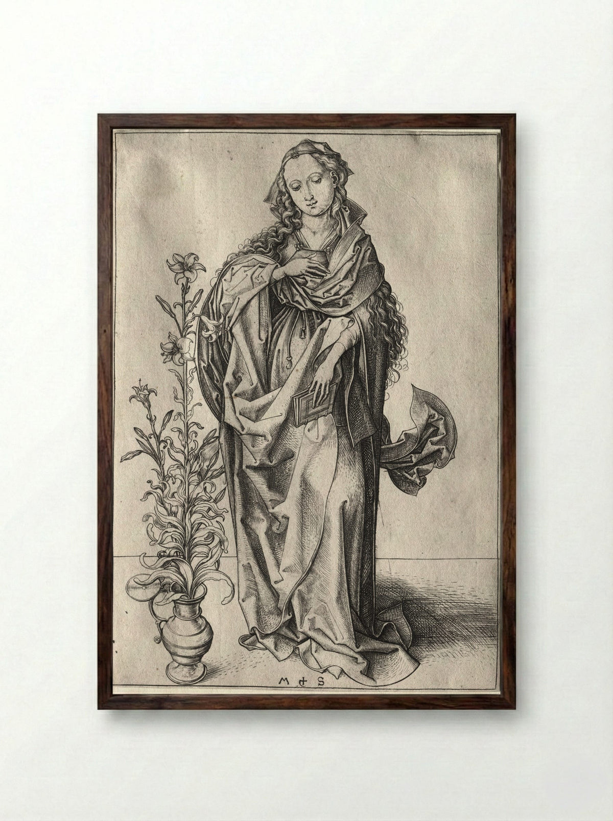 Virgin of the Annunciation - Martin Schongauer - Framed Print Dark Wood