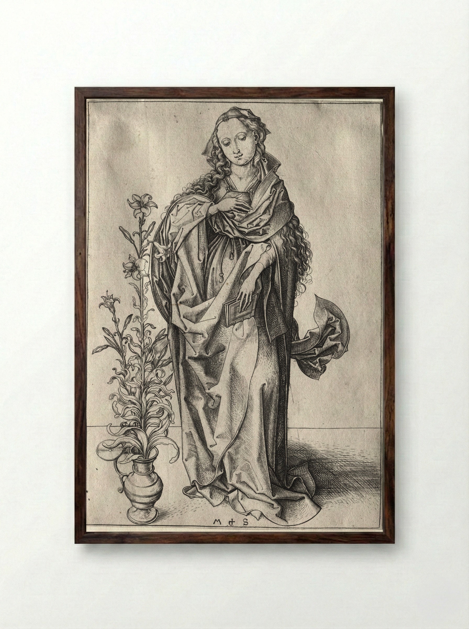 Virgin of the Annunciation - Martin Schongauer - Framed Print Dark Wood