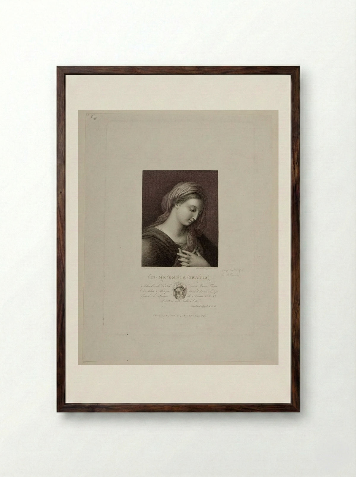 Virgin with Folded Hands - Giovacchino Cantini - Framed Print Dark Wood