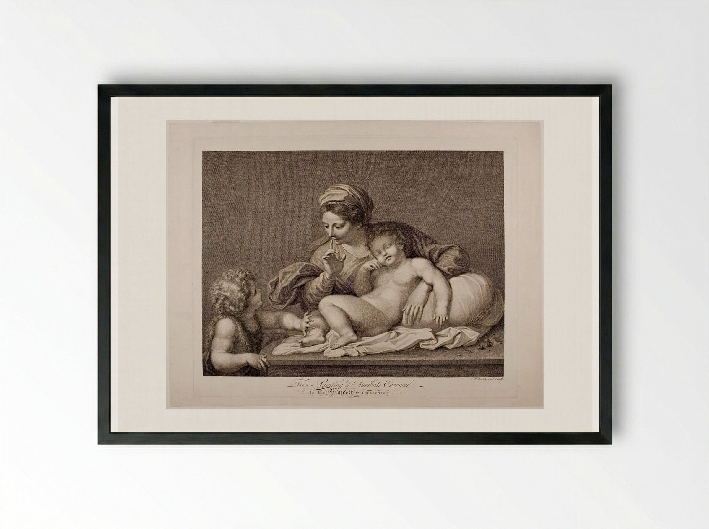 Virgin with Sleeping Child and Saint John - Francesco Bartolozzi - Framed Print Black
