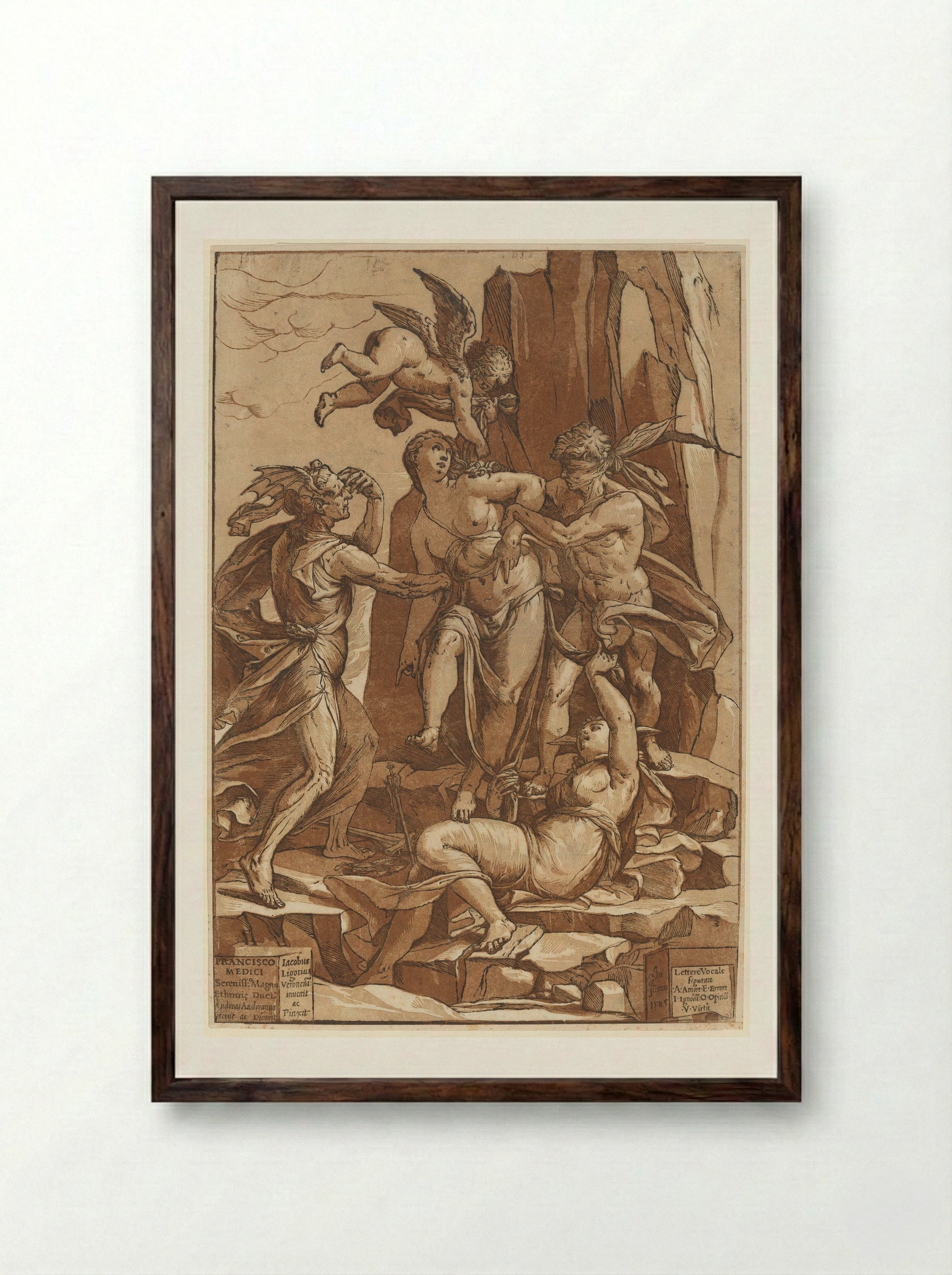 Virtue - Andrea Andreani - Framed Print Dark Wood