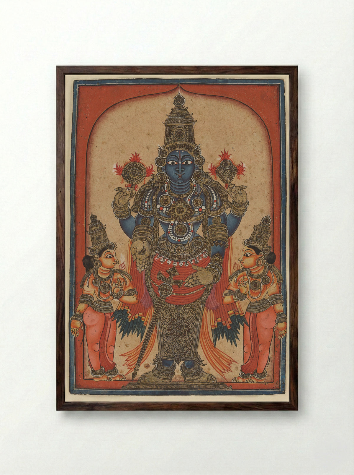 Vishnu Venkateshvara, Lord of Tirupati - Tirupati School - Framed Print Dark Wood