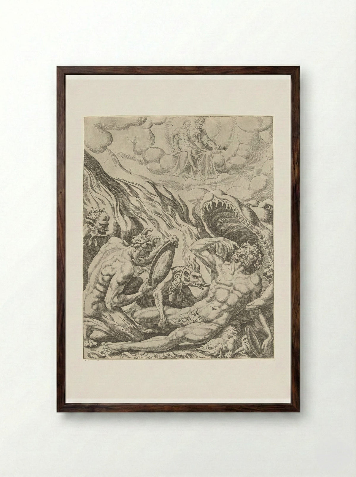 Visioen van de rijke man in de hel - Dirck Volckertsz. Coornhert - Framed Print Dark Wood