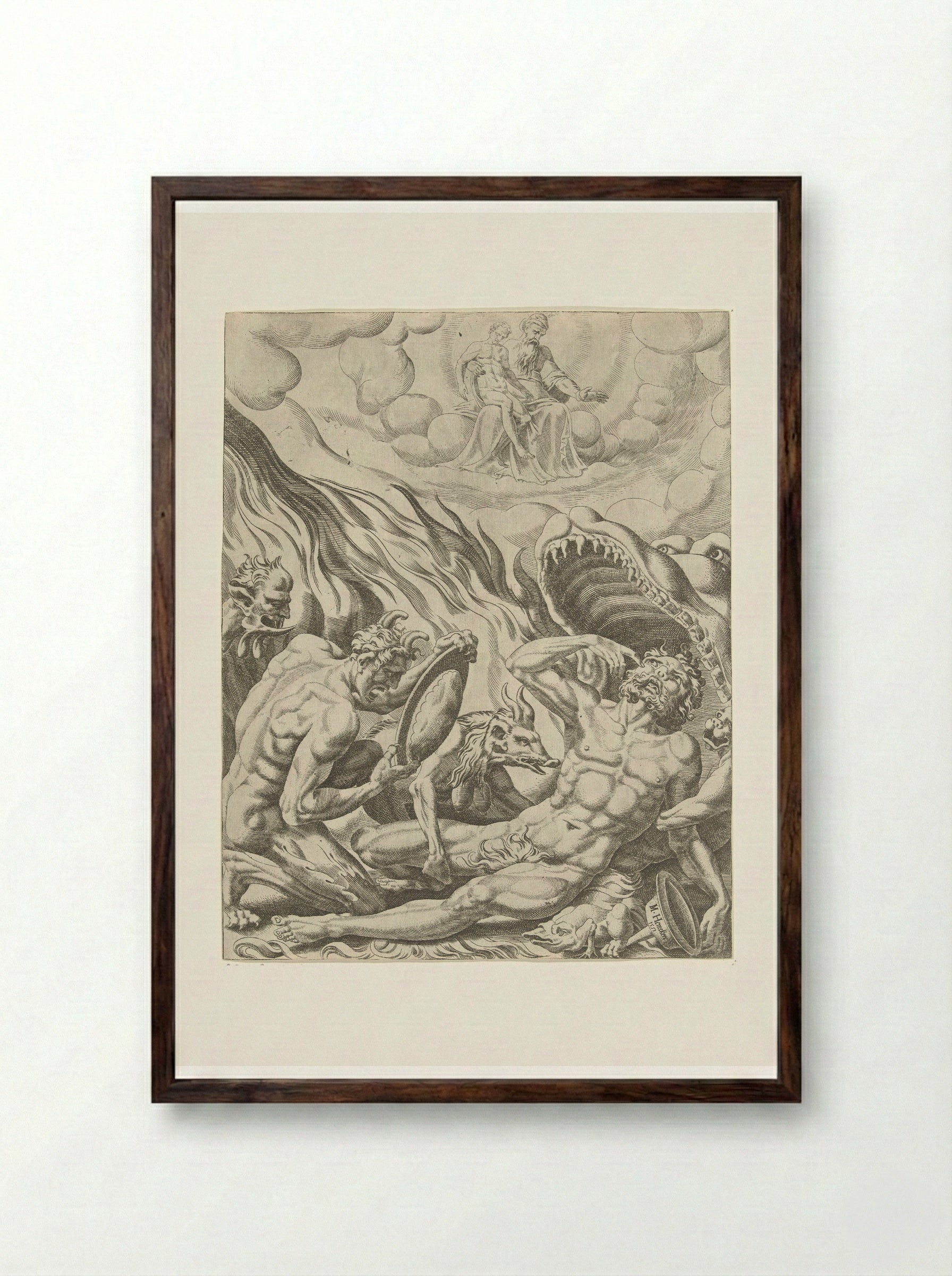 Visioen van de rijke man in de hel - Dirck Volckertsz. Coornhert - Framed Print Dark Wood