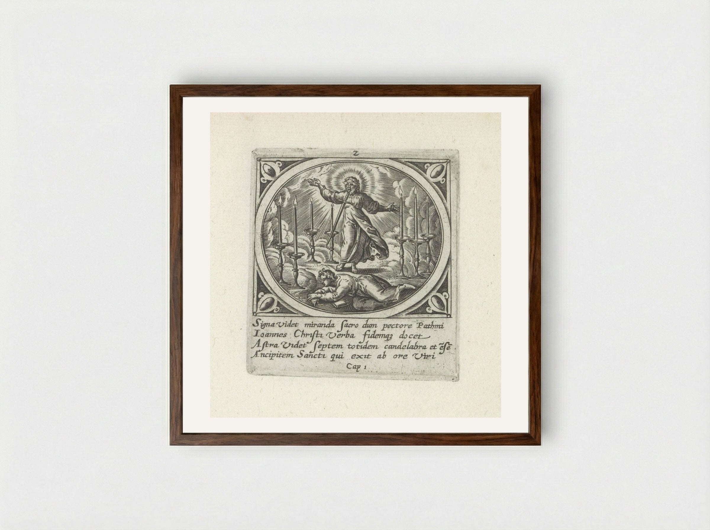 Visioen van de zeven gouden lampenstandaards - Gerard de Jode - Framed Print Dark Wood