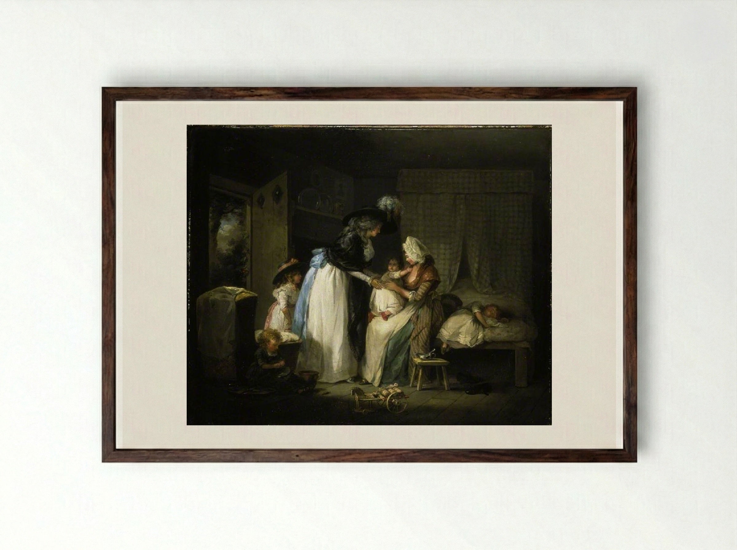 Visit to the Child at Nurse - George Morland - Framed Print Dark Wood