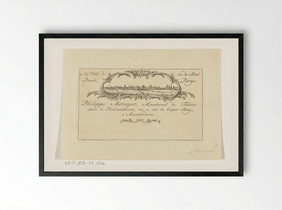 Visitekaart van Philippe Metayer, tabakshandelaar - Jean Bernard - Framed Print Black