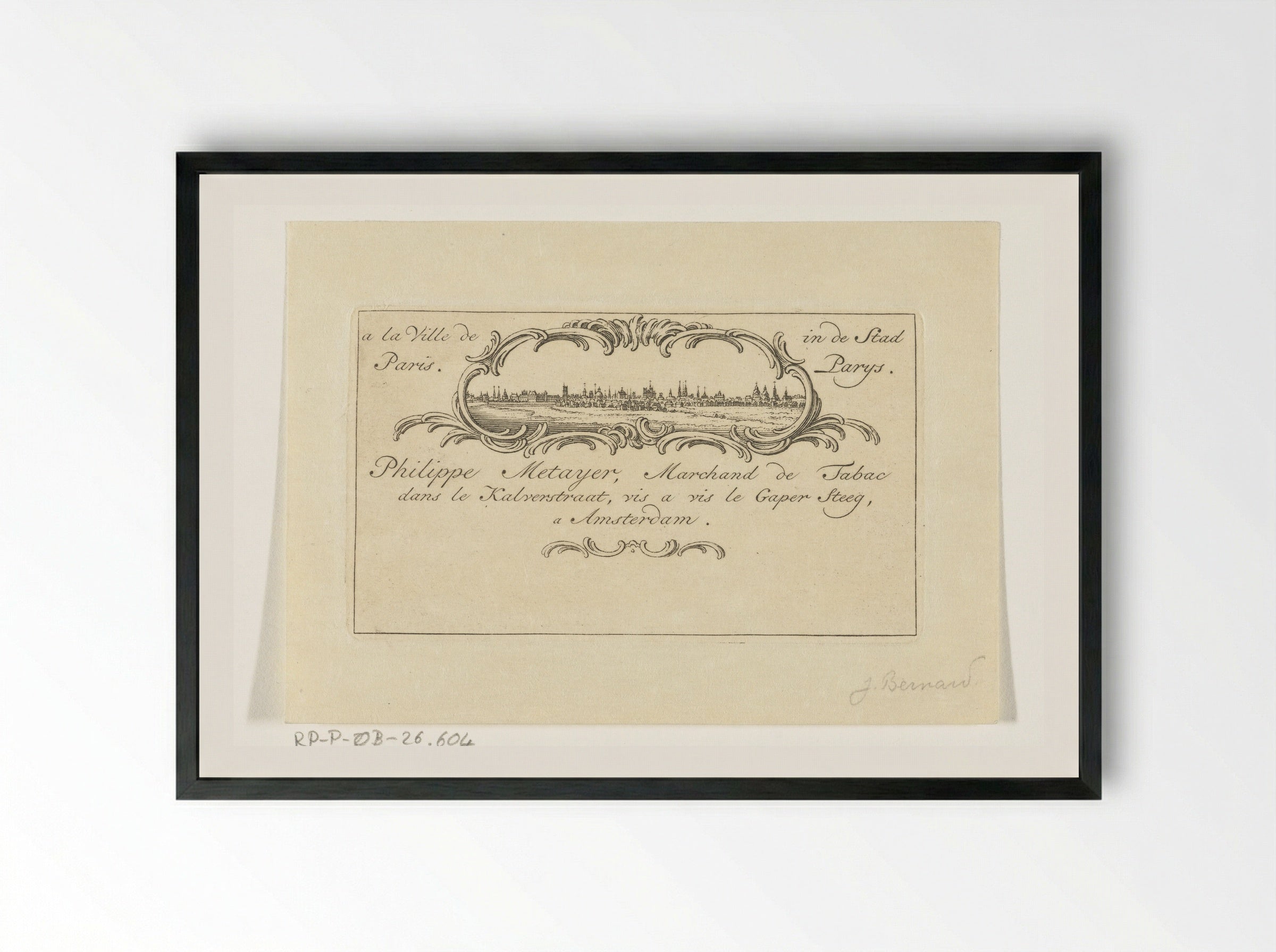 Visitekaart van Philippe Metayer, tabakshandelaar - Jean Bernard - Framed Print Black