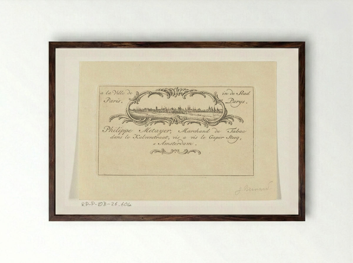 Visitekaart van Philippe Metayer, tabakshandelaar - Jean Bernard - Framed Print Dark Wood