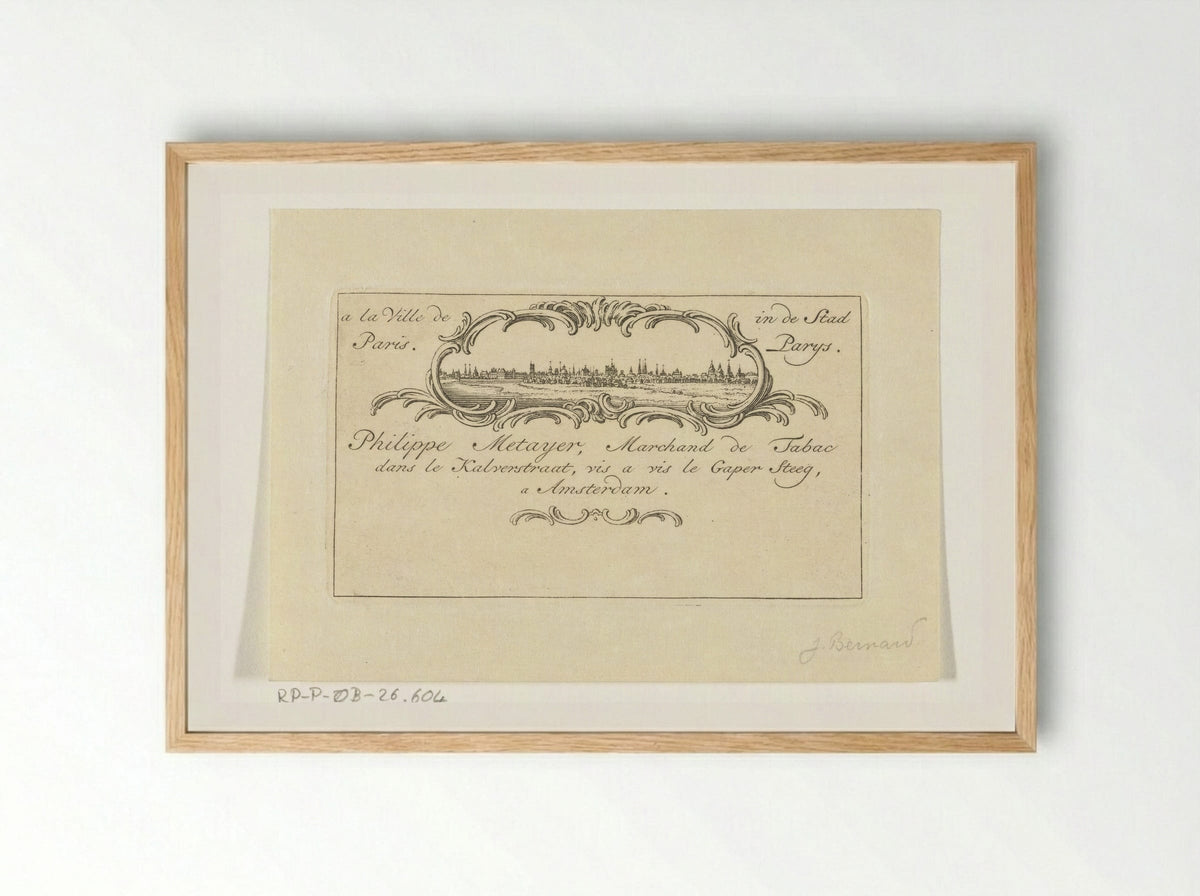 Visitekaart van Philippe Metayer, tabakshandelaar - Jean Bernard - Framed Print Wood