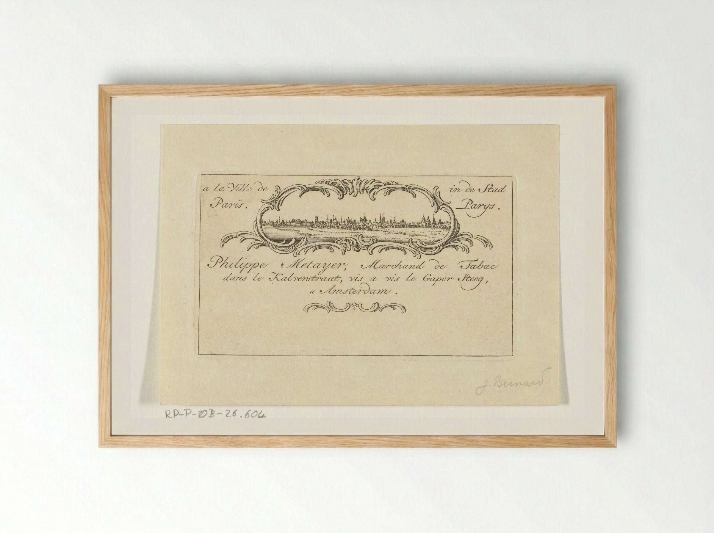 Visitekaart van Philippe Metayer, tabakshandelaar - Jean Bernard - Framed Print Wood