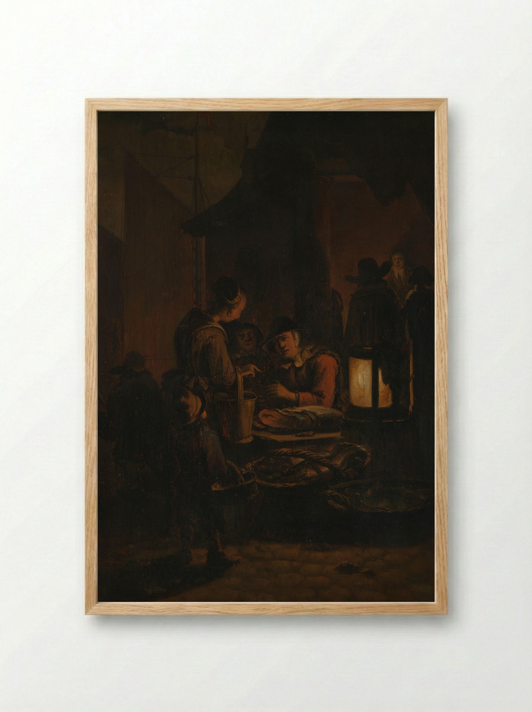 Vismarkt bij avond - Egbert Lievensz. van der Poel - Framed Print Wood