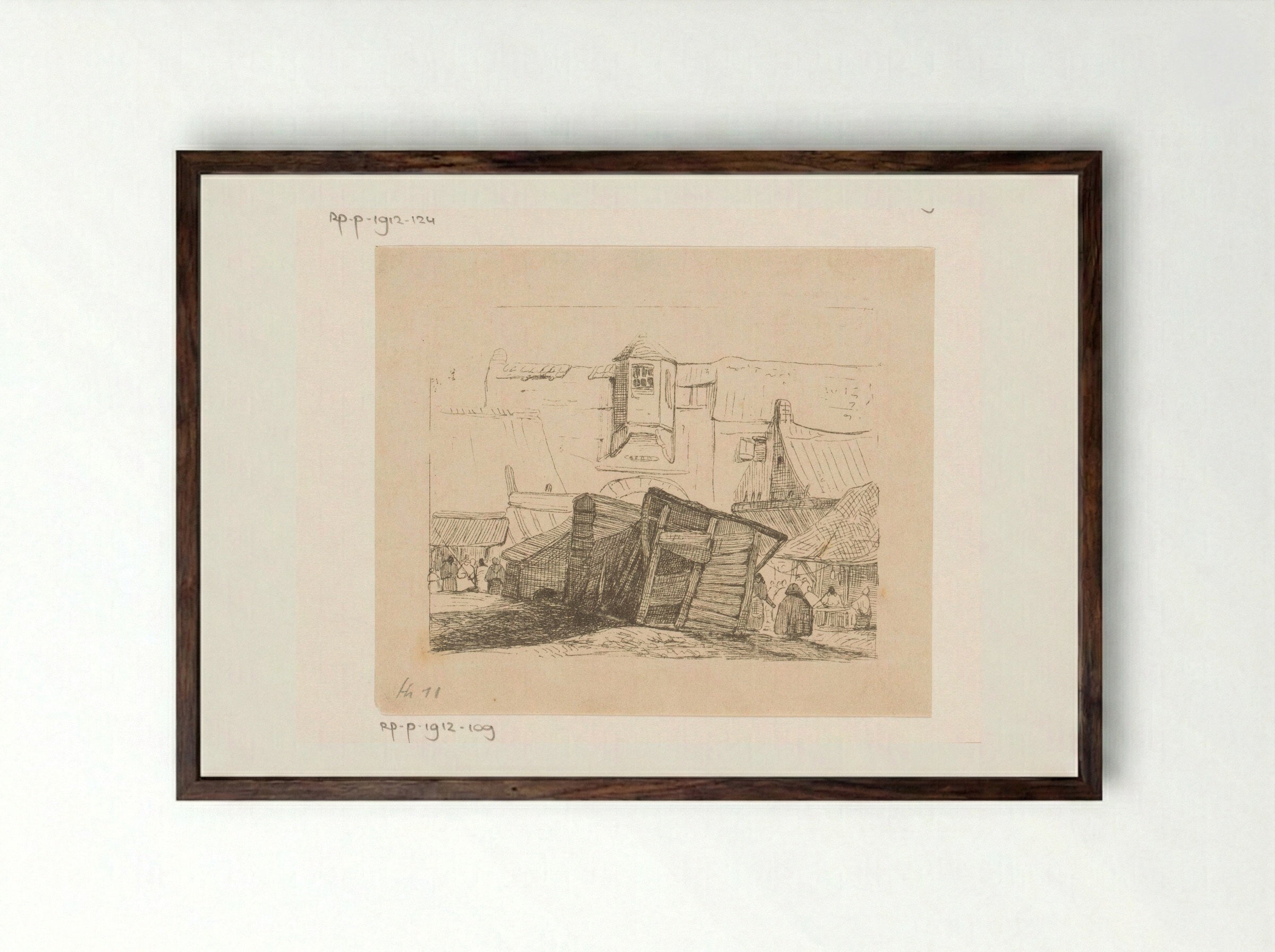 Vismarkt in Antwerpen - Egidius Linnig - Framed Print Dark Wood