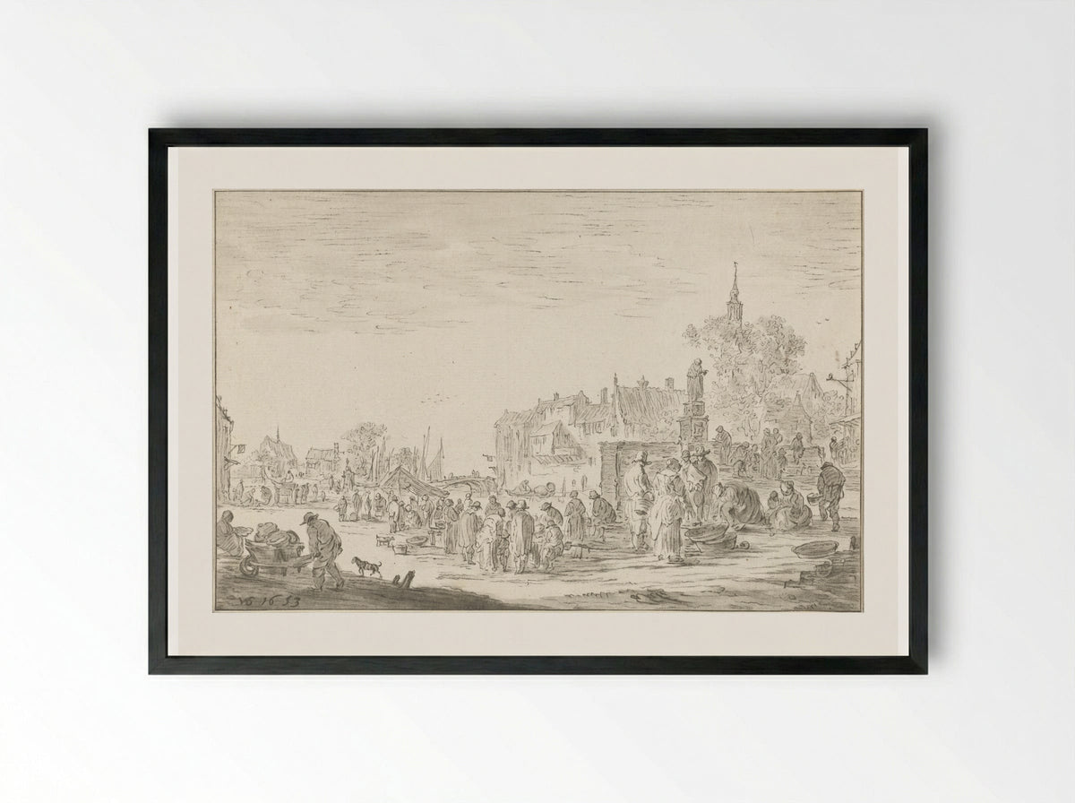 Vismarkt - Cornelis Ploos van Amstel - Framed Print Black