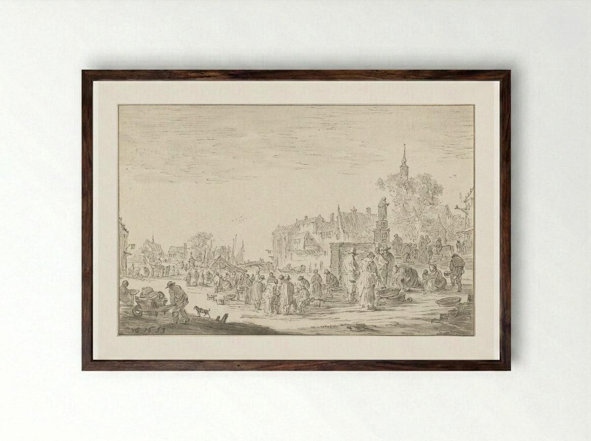 Vismarkt - Cornelis Ploos van Amstel - Framed Print Dark Wood