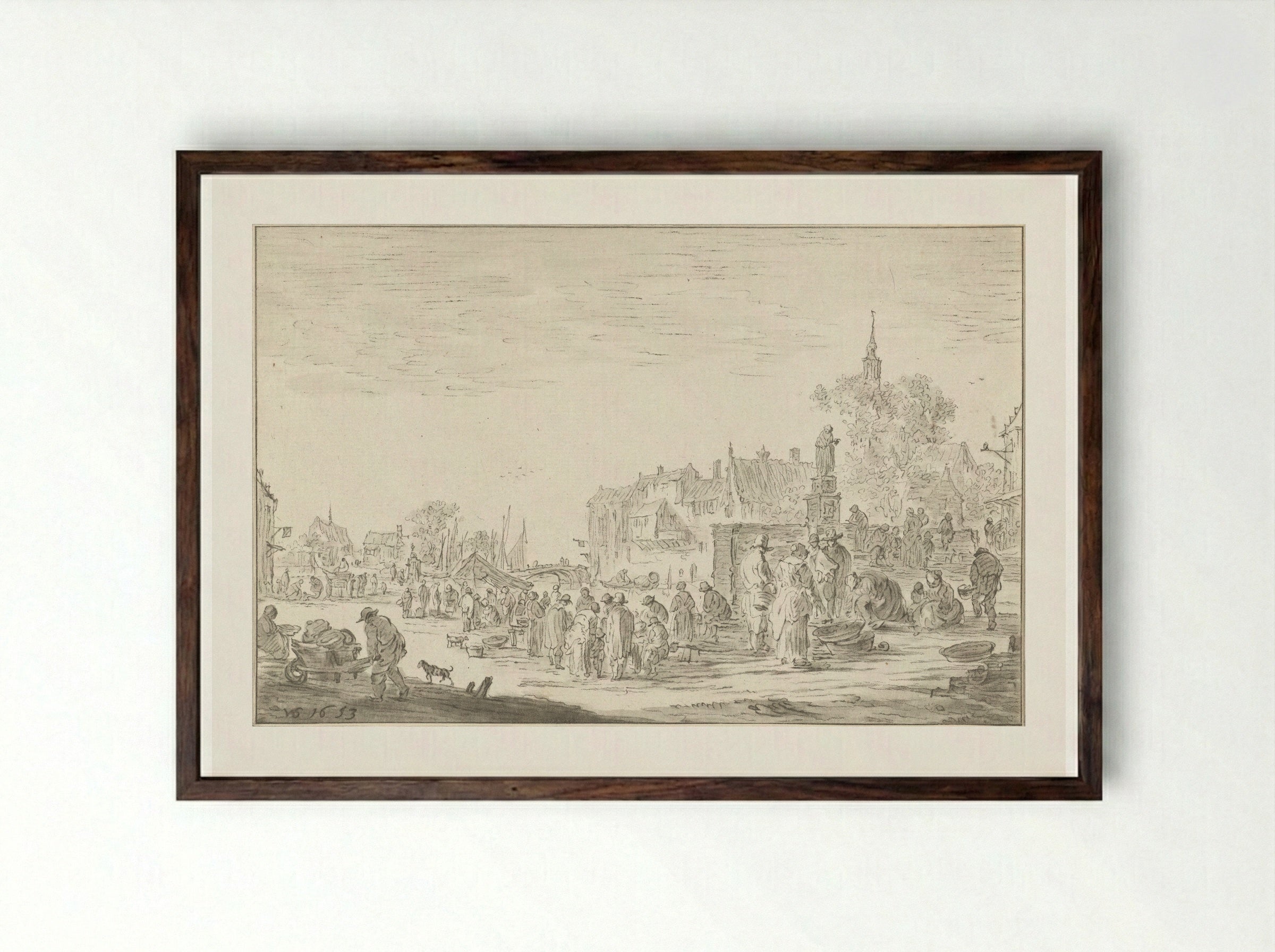 Vismarkt - Cornelis Ploos van Amstel - Framed Print Dark Wood