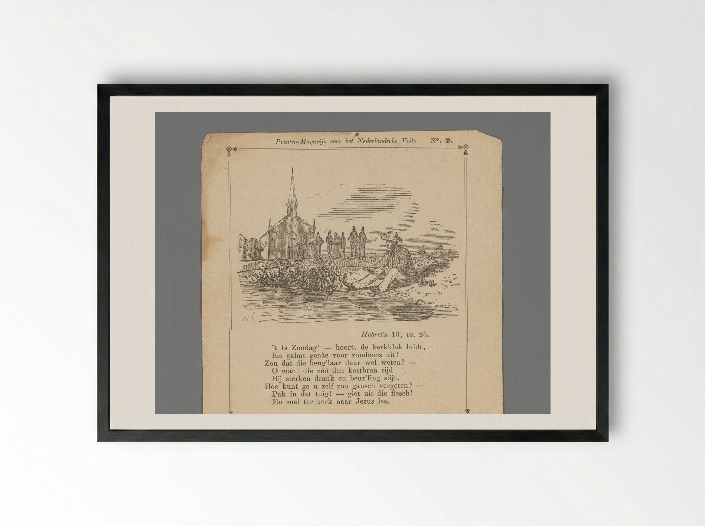 Vissende man bij een kerk op zondag - Isaac Weissenbruch - Framed Print Black