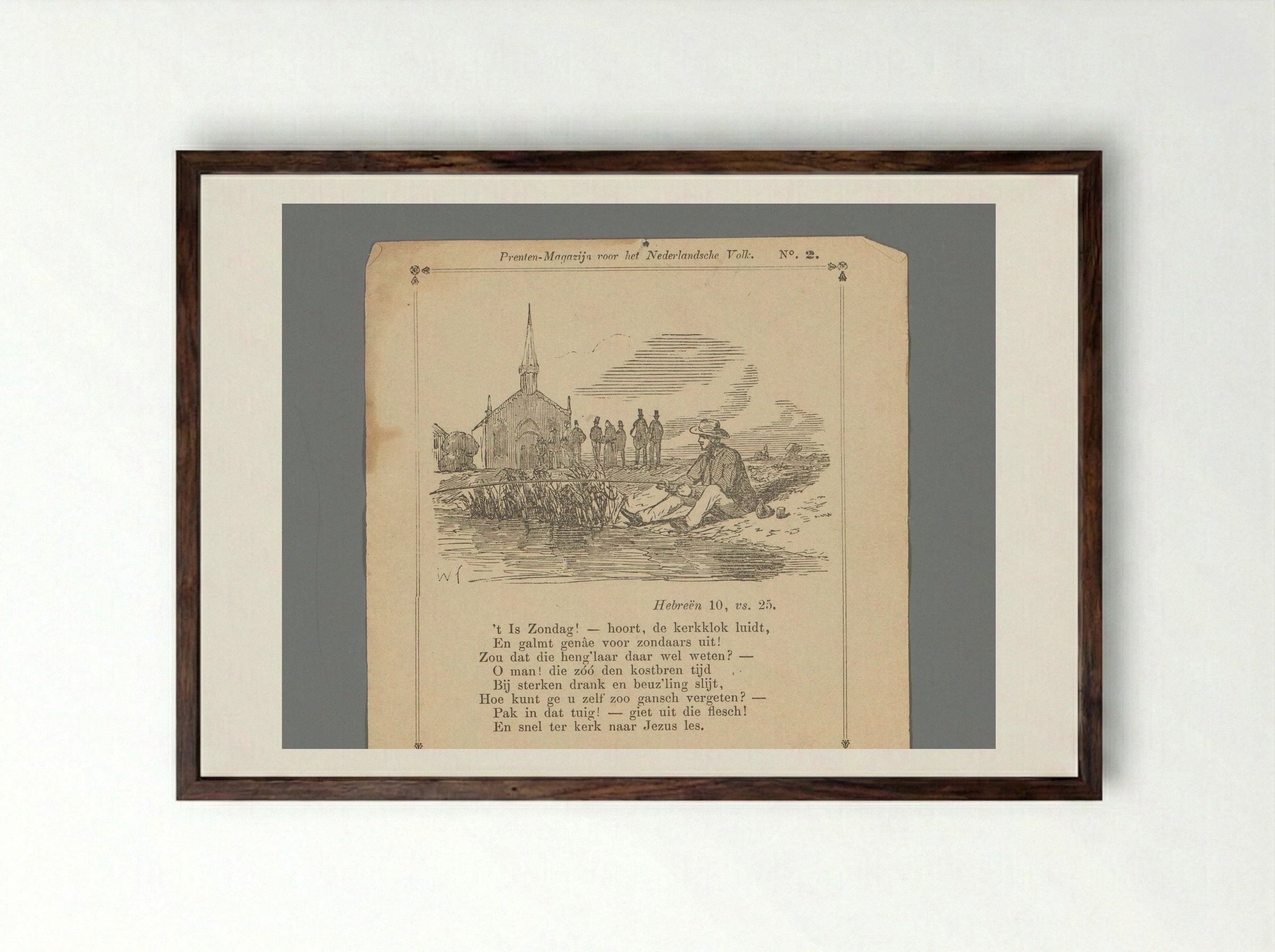 Vissende man bij een kerk op zondag - Isaac Weissenbruch - Framed Print Dark Wood