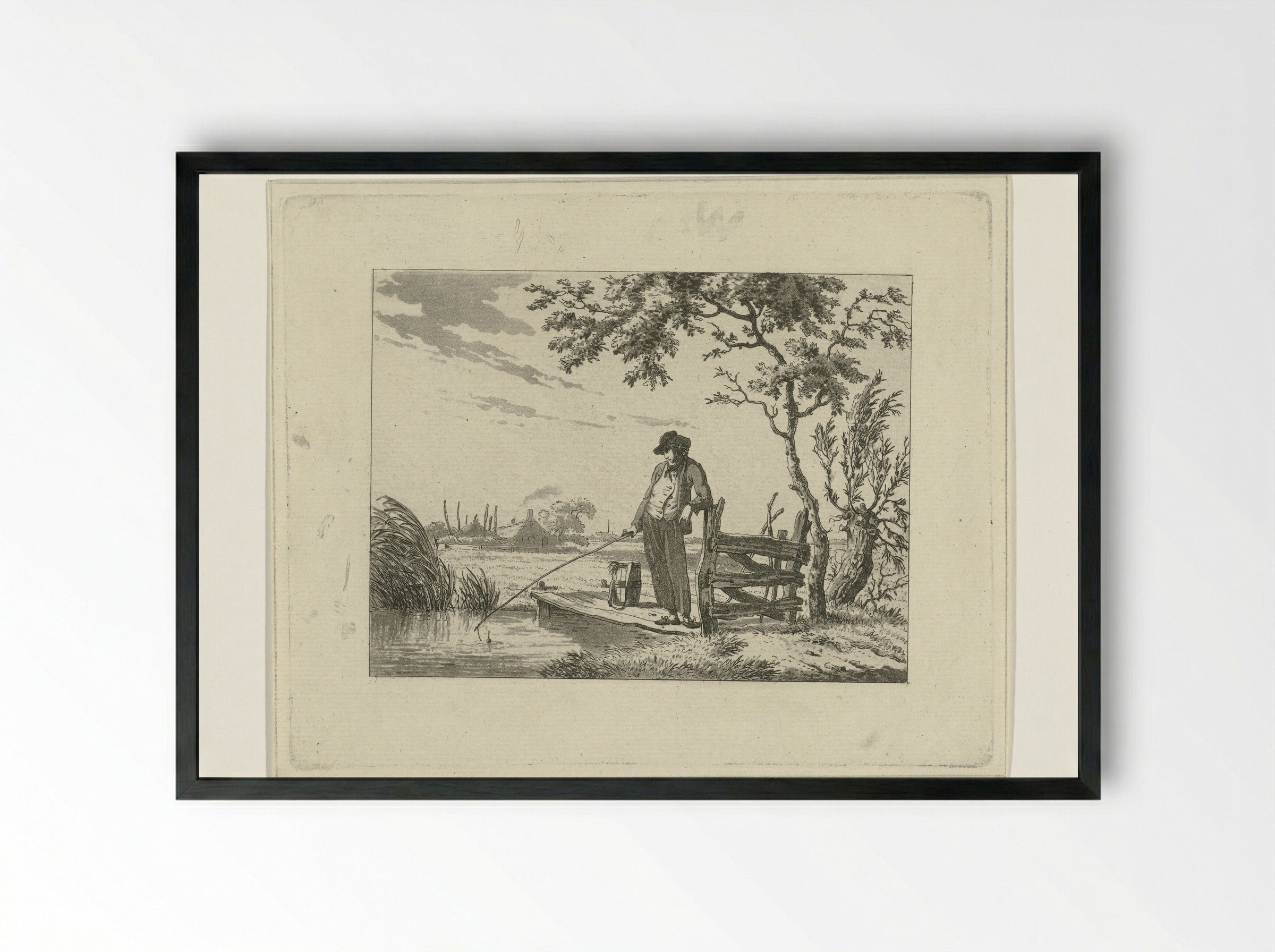 Visser op vlonder - Hermanus Fock - Framed Print Black