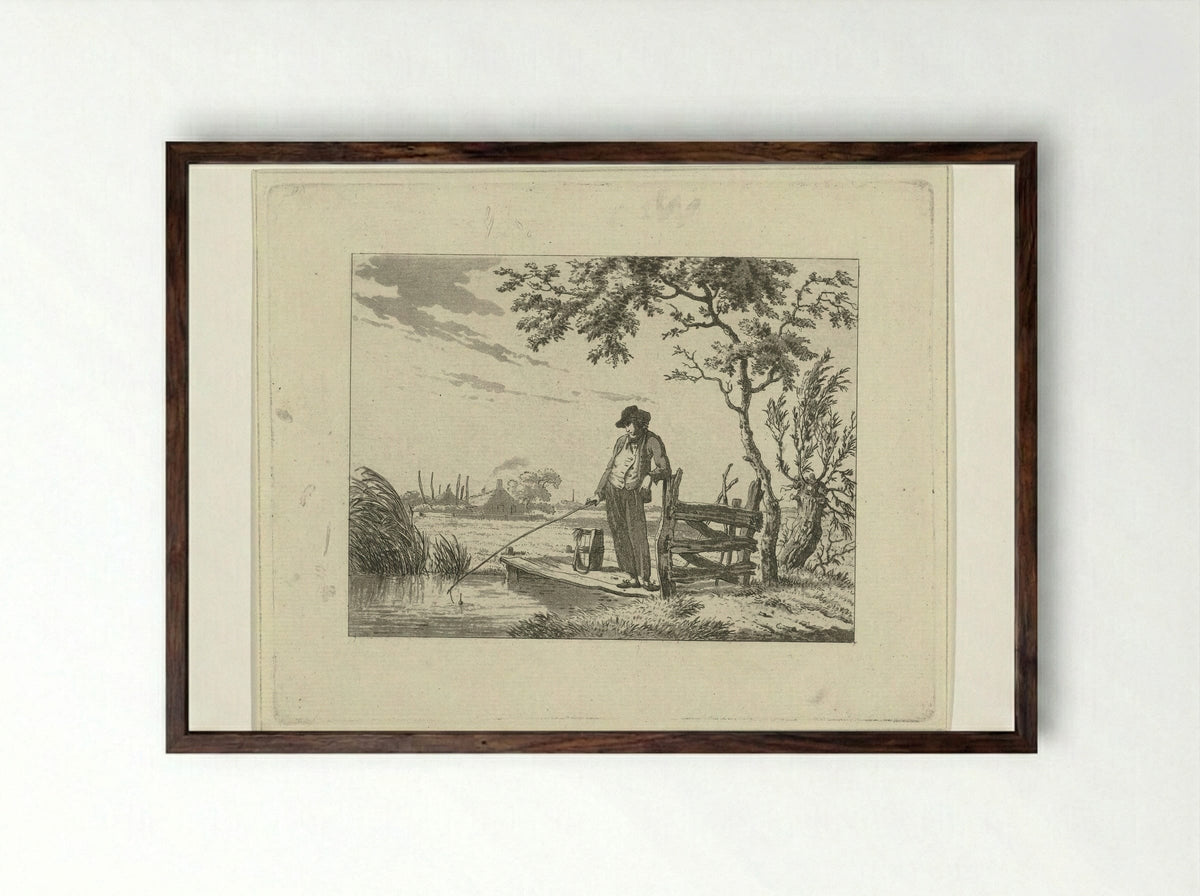 Visser op vlonder - Hermanus Fock - Framed Print Dark Wood