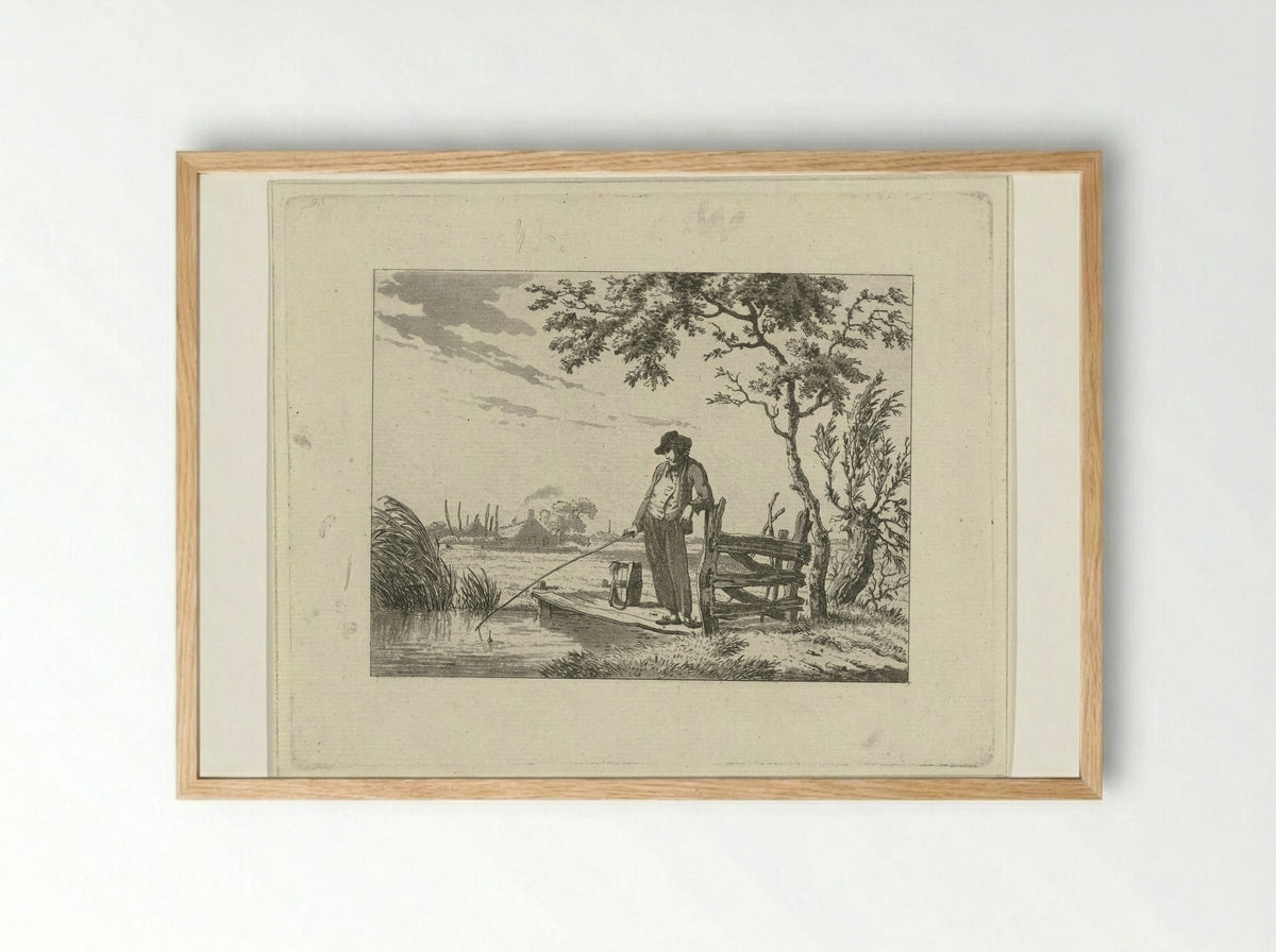 Visser op vlonder - Hermanus Fock - Framed Print Wood