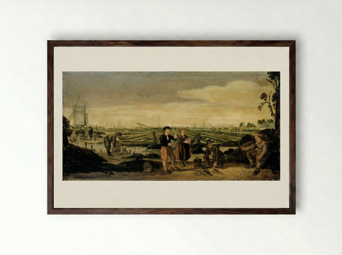 Vissers en boeren (Fishermen and Farmers) - Arent Arentsz. - Framed Print Dark Wood
