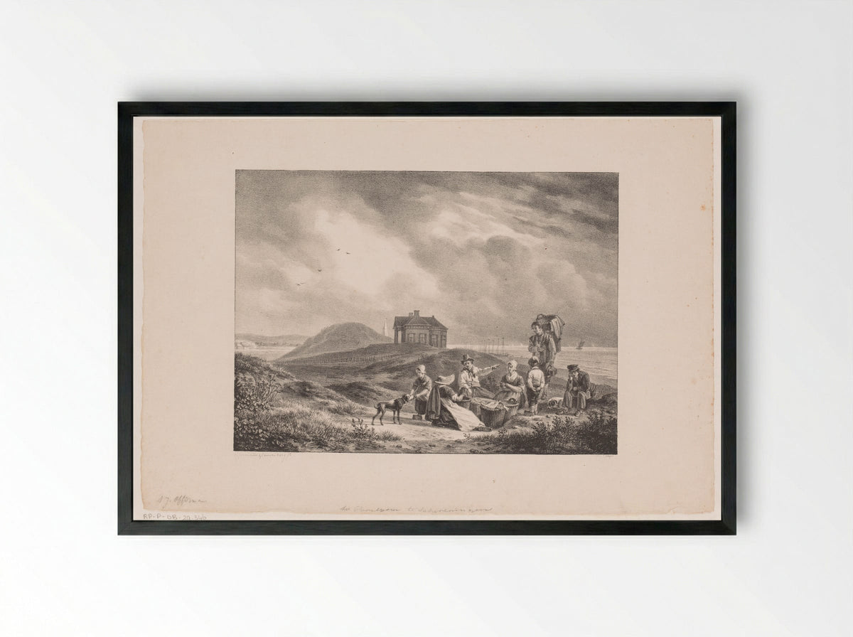 Vissers in de Scheveningse duinen nabij paviljoen Von Wied - Abraham Johannes Couwenberg - Framed Print Black