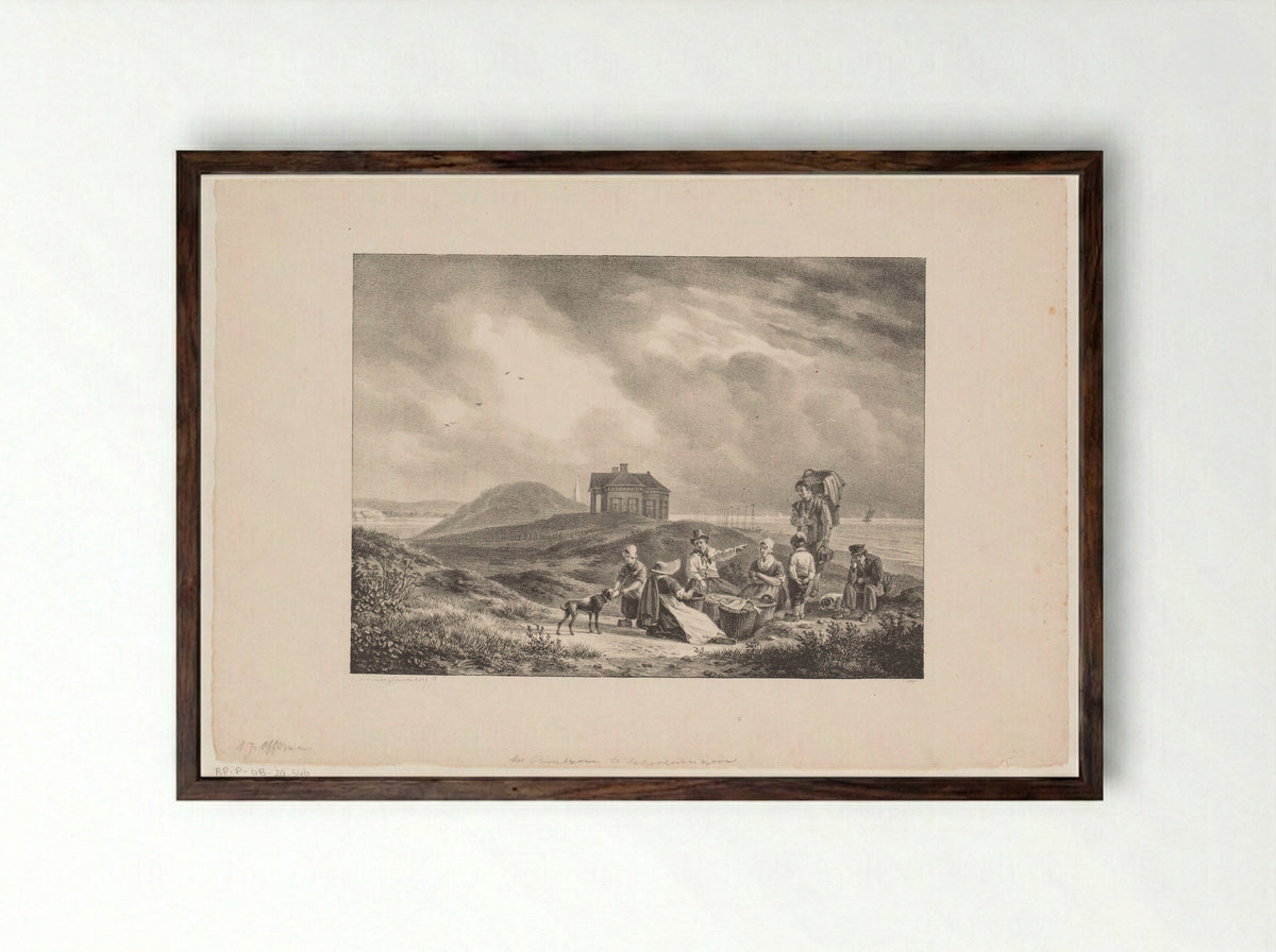 Vissers in de Scheveningse duinen nabij paviljoen Von Wied - Abraham Johannes Couwenberg - Framed Print Dark Wood
