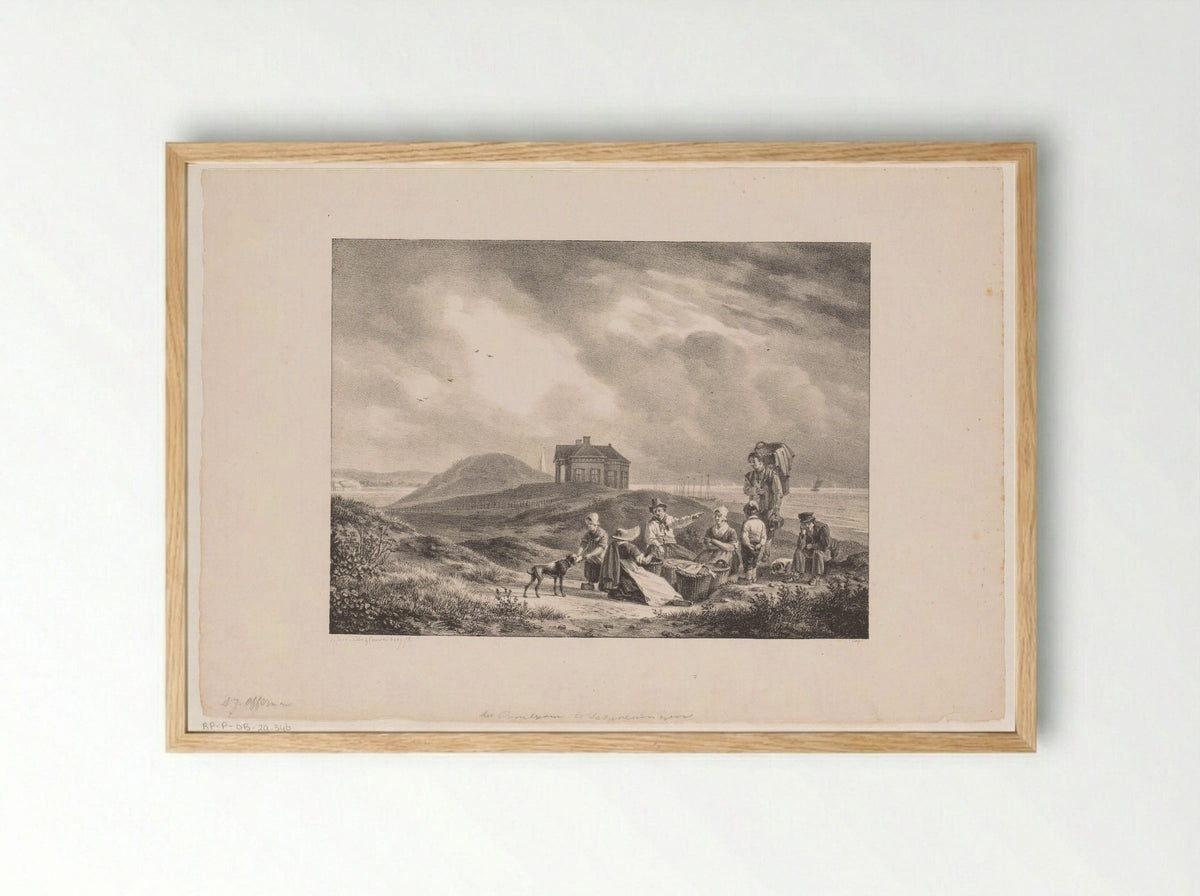 Vissers in de Scheveningse duinen nabij paviljoen Von Wied - Abraham Johannes Couwenberg - Framed Print Wood