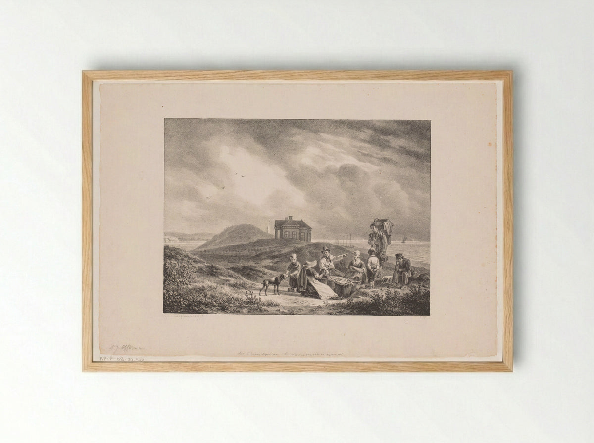 Vissers in de Scheveningse duinen nabij paviljoen Von Wied - Abraham Johannes Couwenberg - Framed Print Wood
