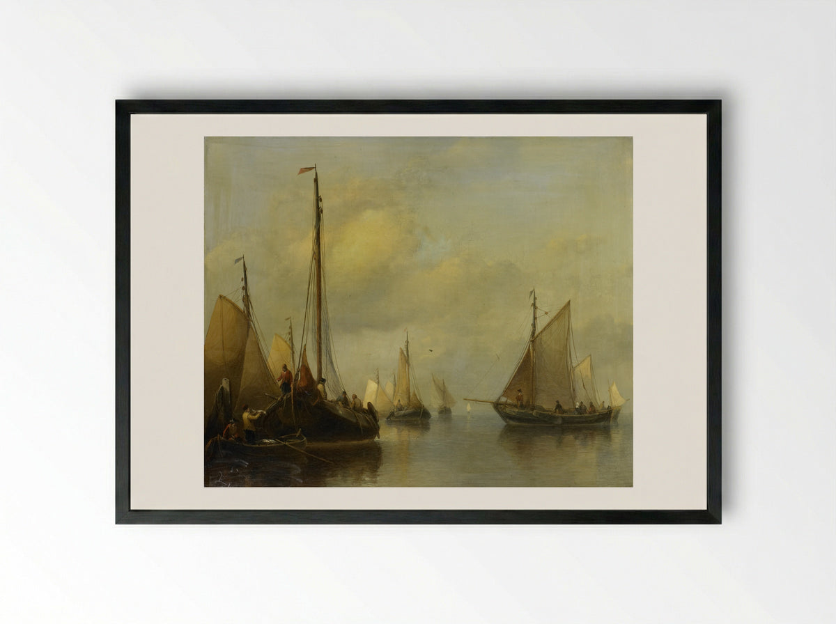 Vissersboten op kalm water - Antonie Waldorp - Framed Print Black