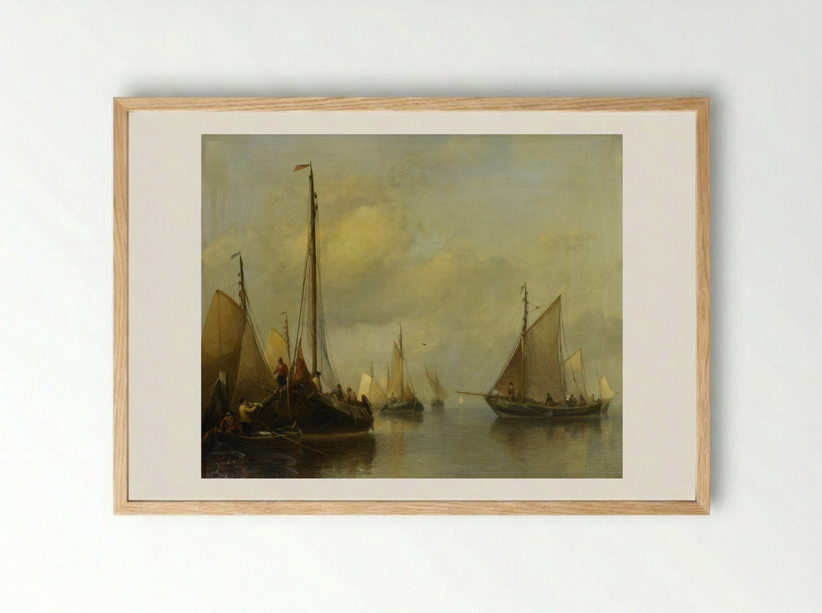 Vissersboten op kalm water - Antonie Waldorp - Framed Print Wood