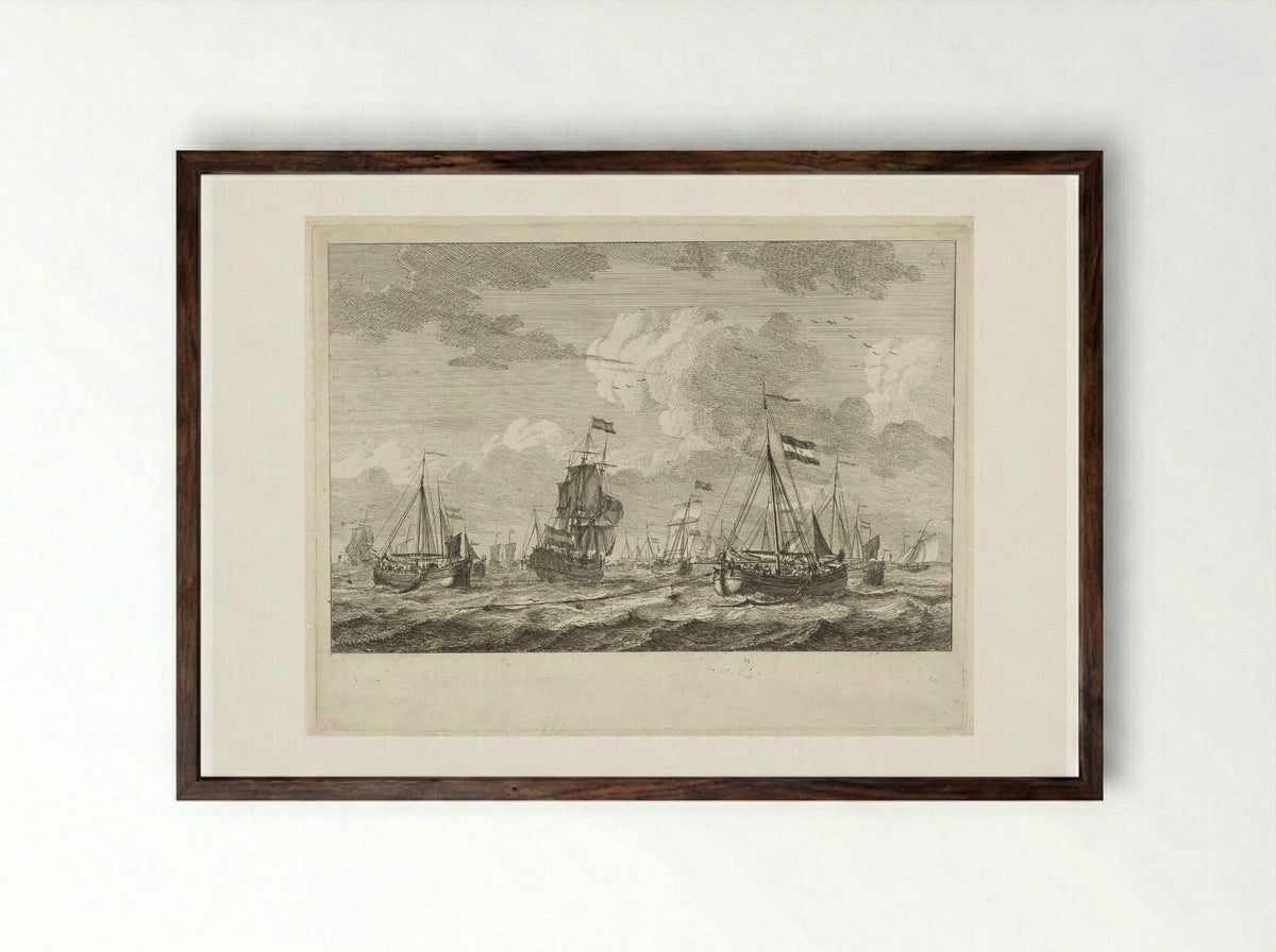 Vissersboten op open water - Gerrit Groenewegen - Framed Print Dark Wood