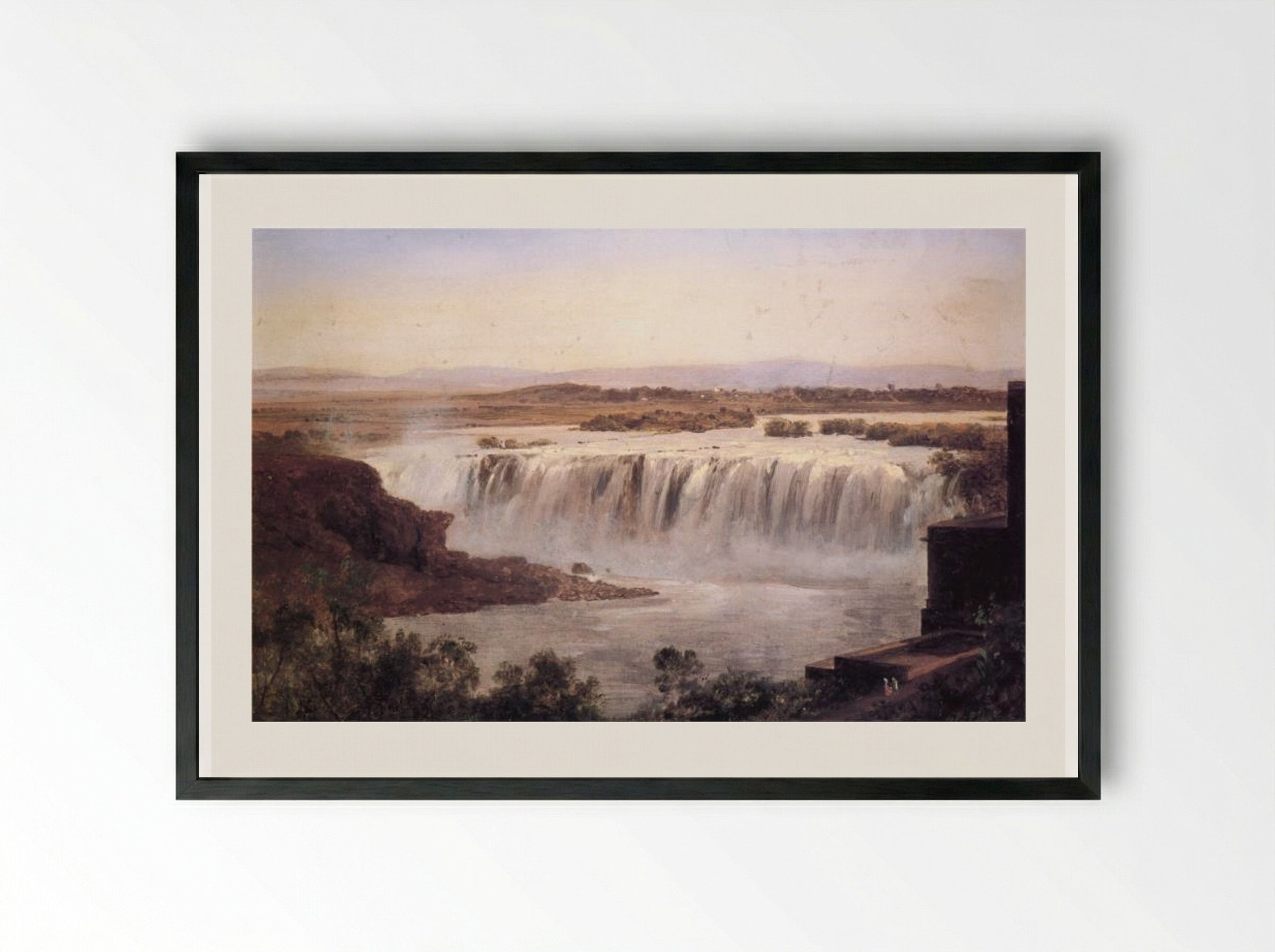 Vista de la cascada de Juanacatlán - José María Velasco - Framed Print Black