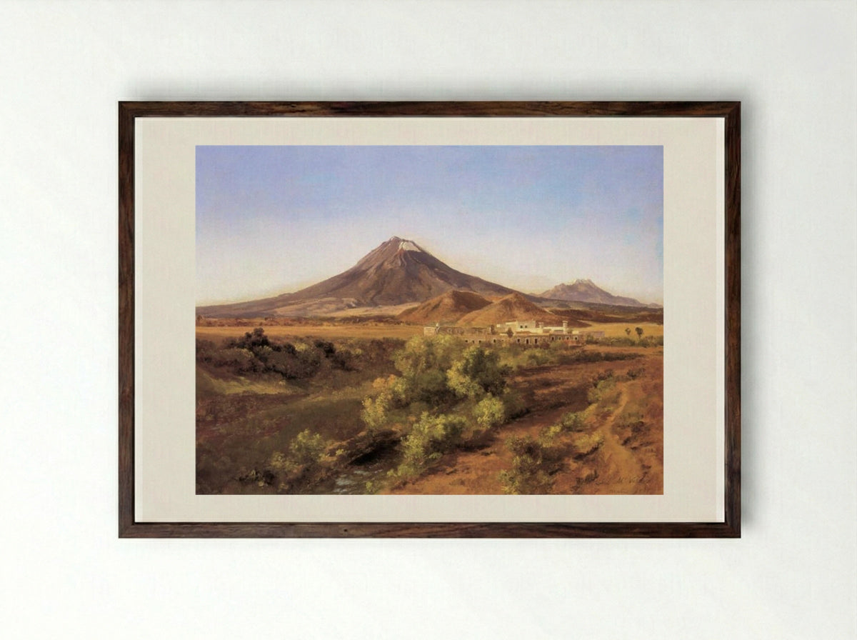 Vista de la fábrica de hilados La Carolina - José María Velasco - Framed Print Dark Wood