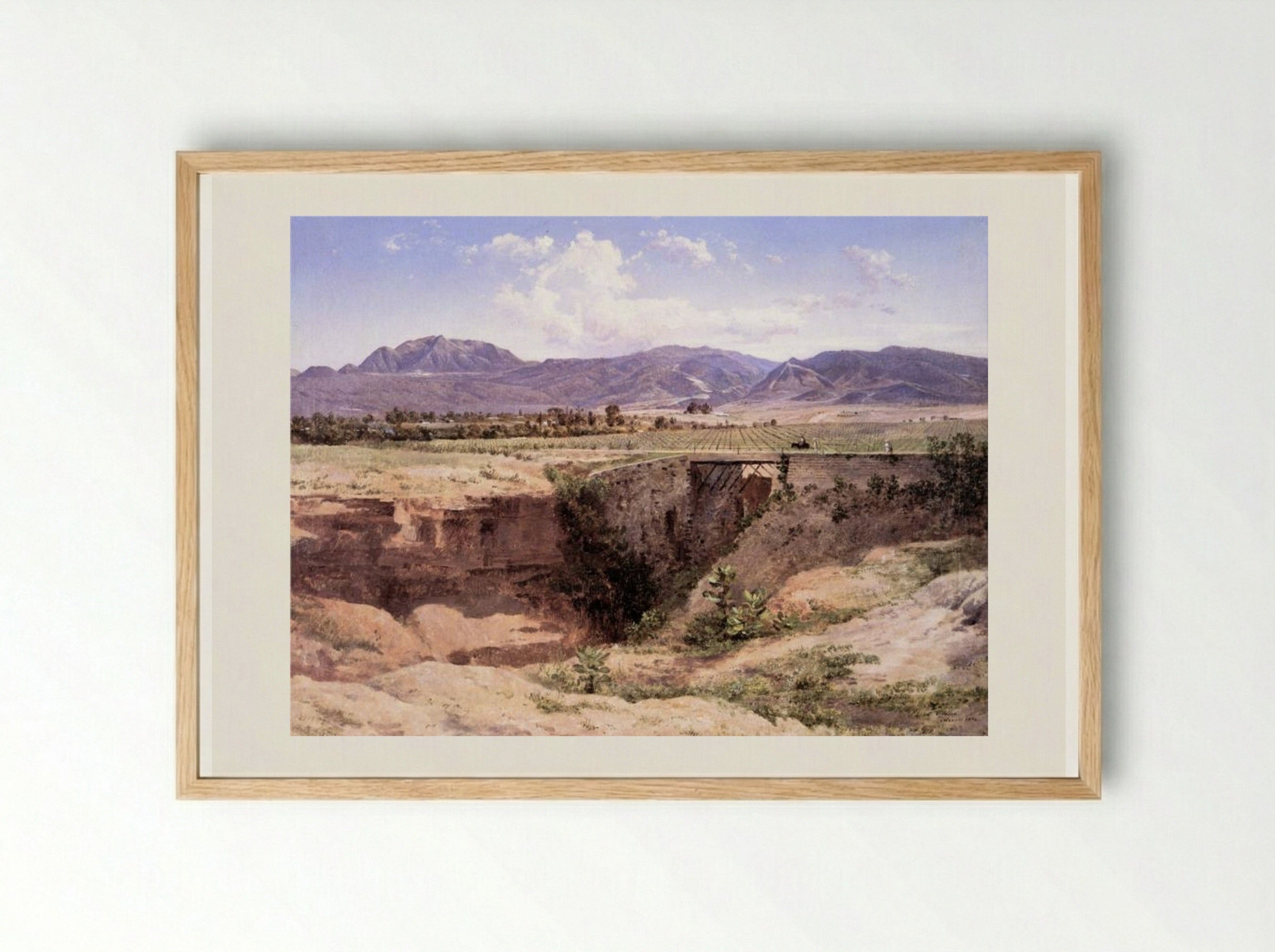 Vista de la montaña del Ajusco y pueblo de San Ángel, desde la Barranca del Muerto - José María Velasco - Framed Print Wood