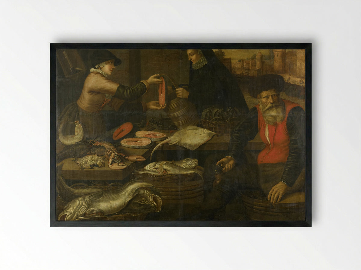 Visverkopers (Fishmongers) - Jacob van Nieulandt - Framed Print Black