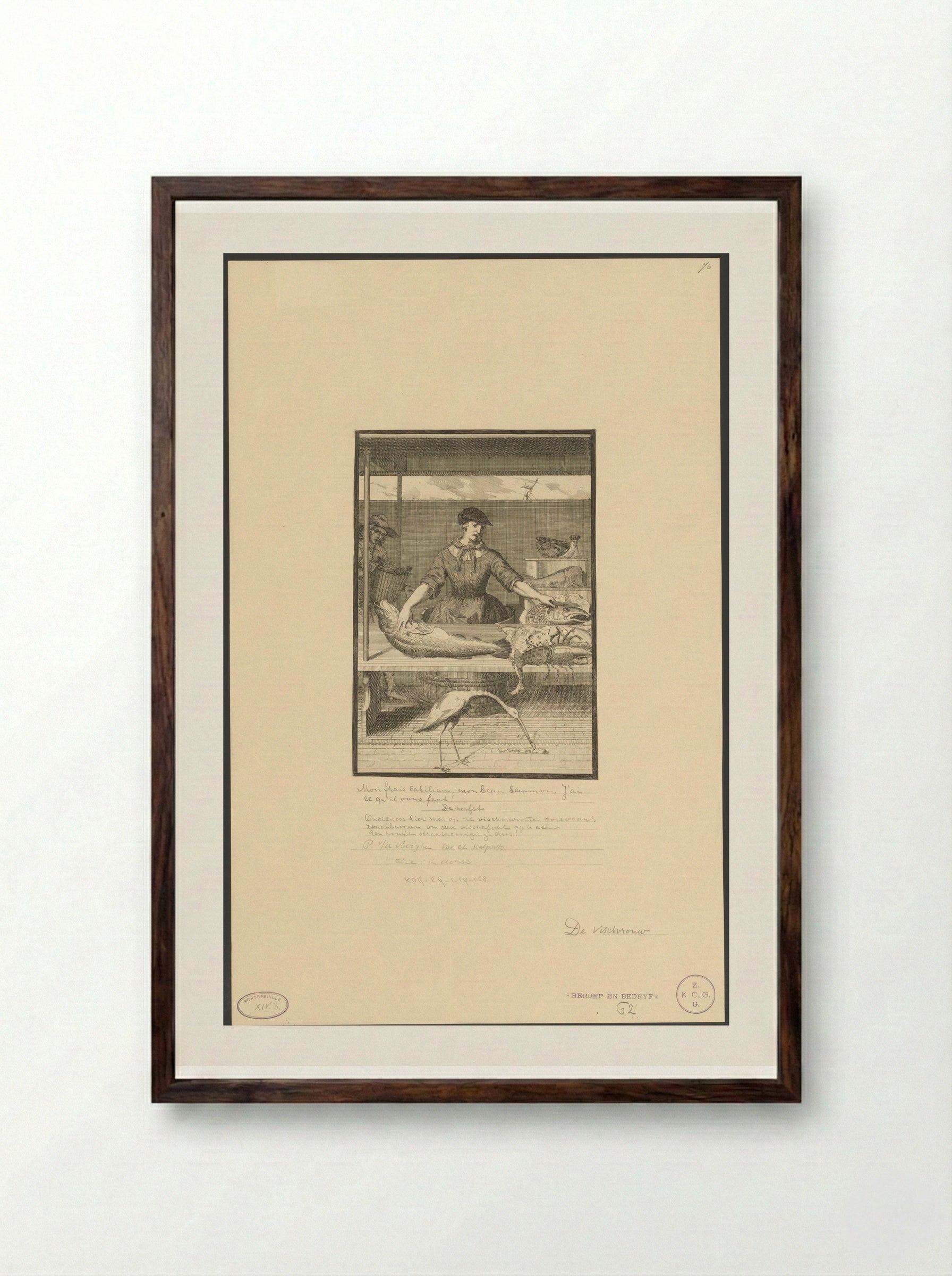 Visvrouw op de markt - Pieter van den Berge - Framed Print Dark Wood